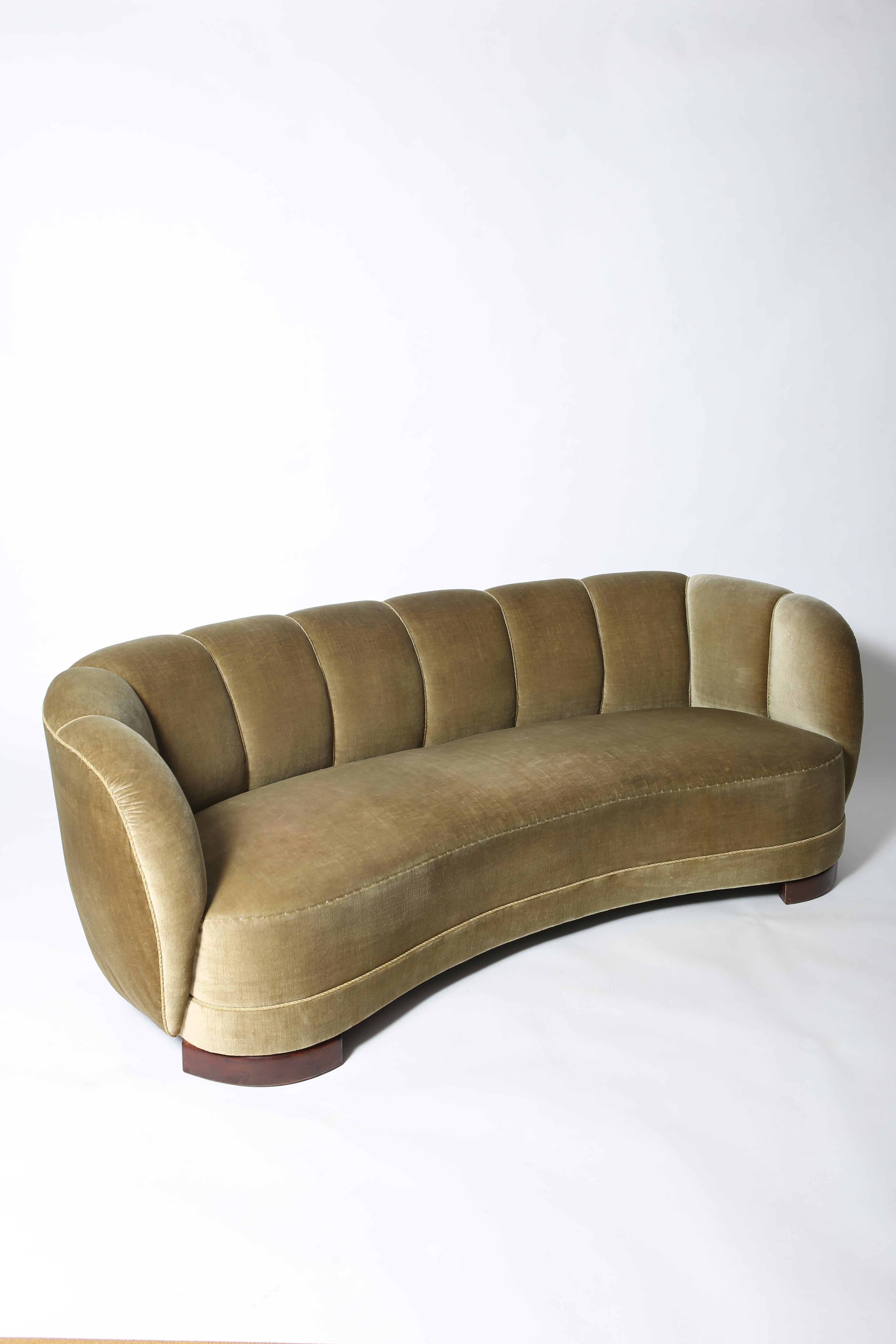 Mid-20th Century 1940’s Danish Cabinetmaker Curved “Banana” Sofa