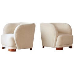 1940s Danish Cabinetmaker Lounge Chairs, Newly Upholstered in Alpaca