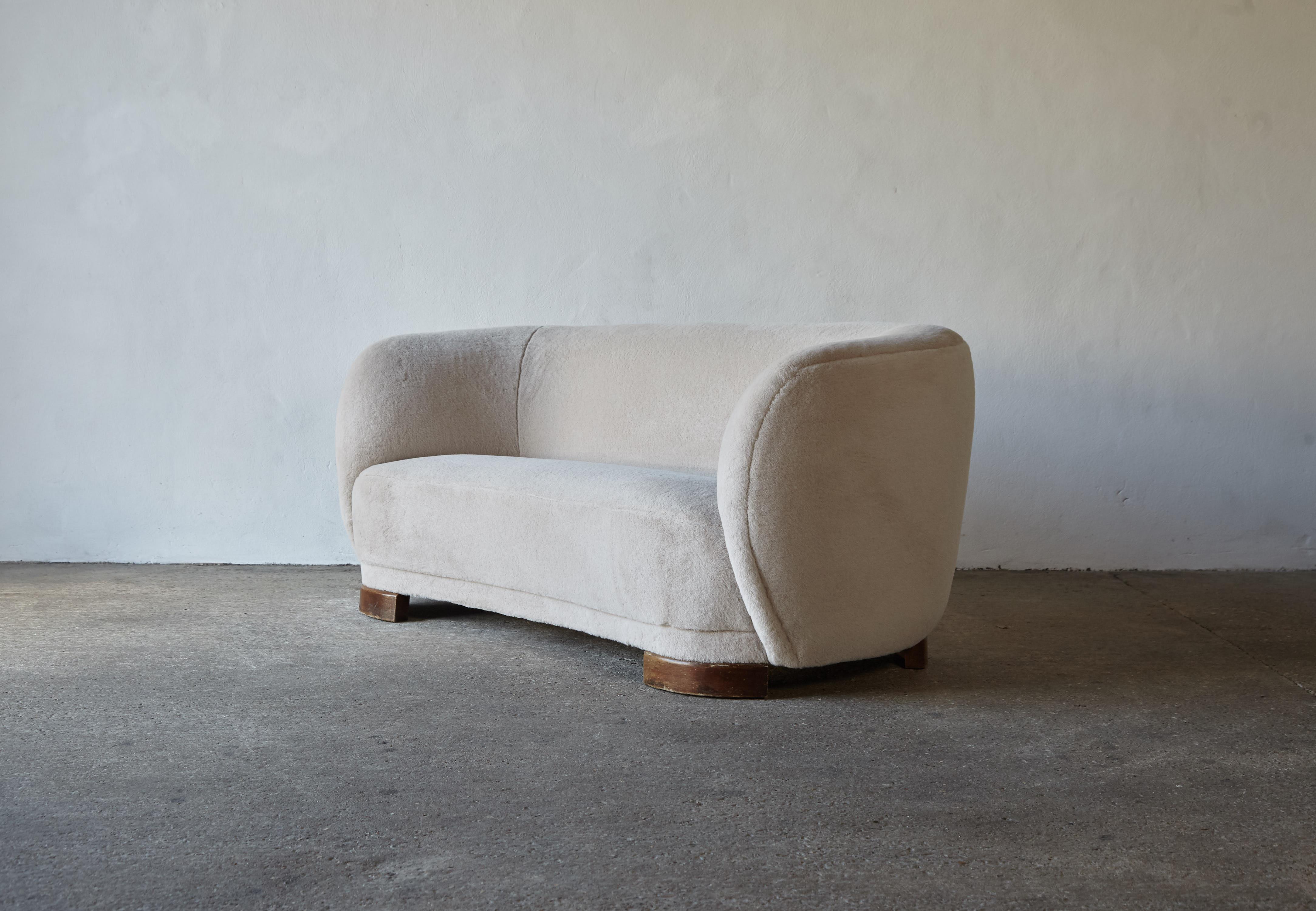 20th Century 1940s Danish Cabinetmaker Sofa, Newly Upholstered in Alpaca