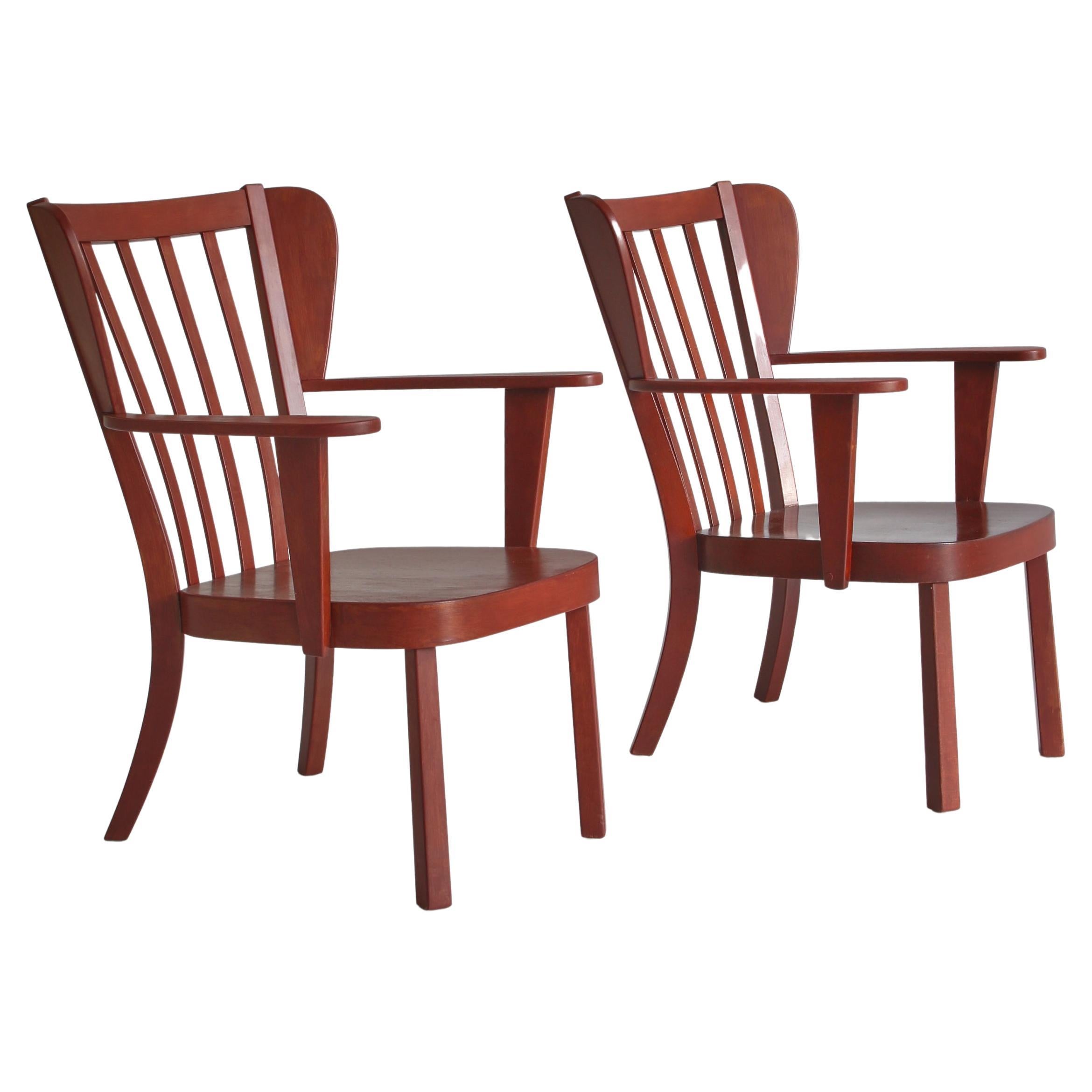 1940s Danish "Canada" Arm Chairs in Stained Beech by Fritz Hansen For Sale