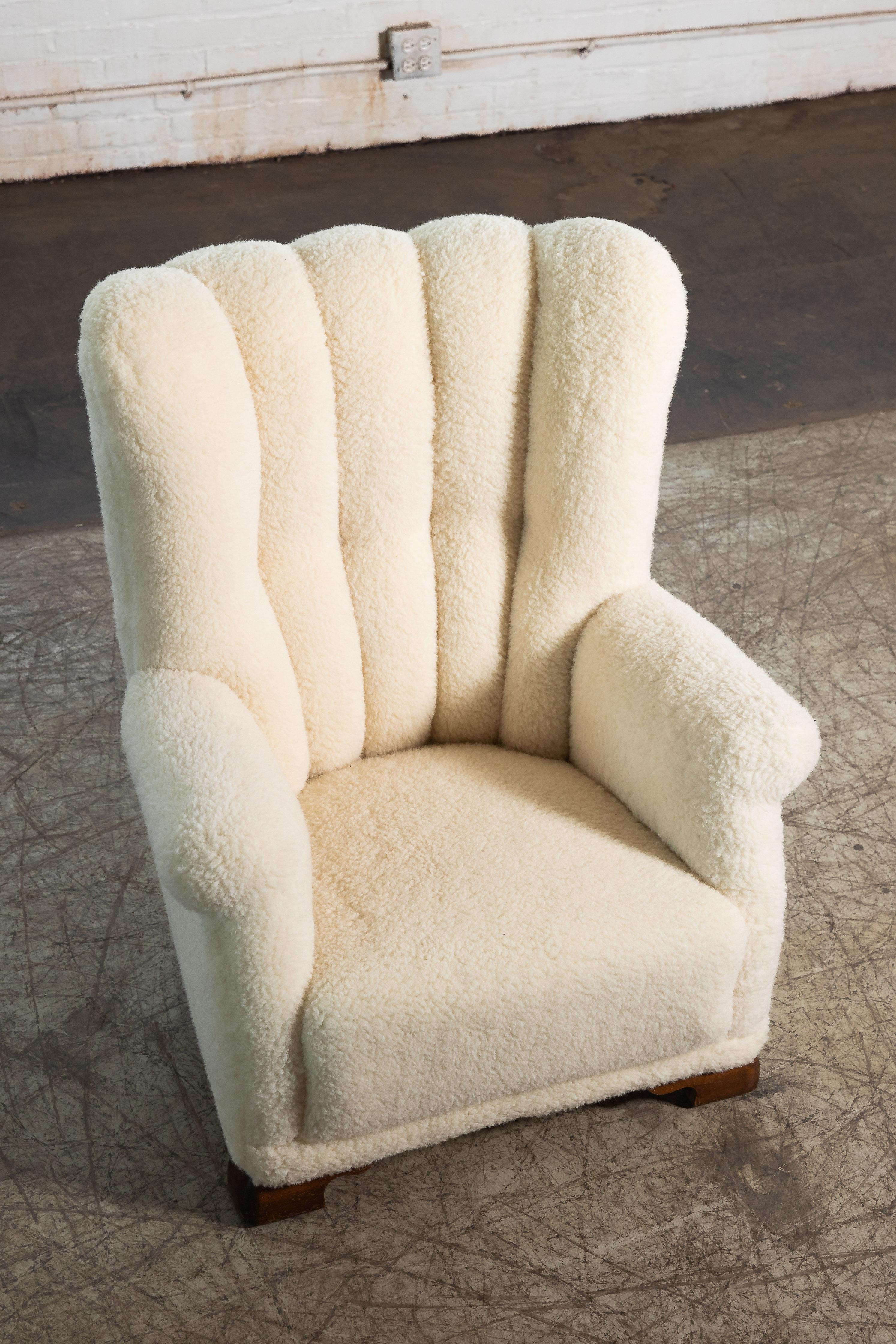 1940s Danish Channel Back Lounge Chair in Lambswool 2