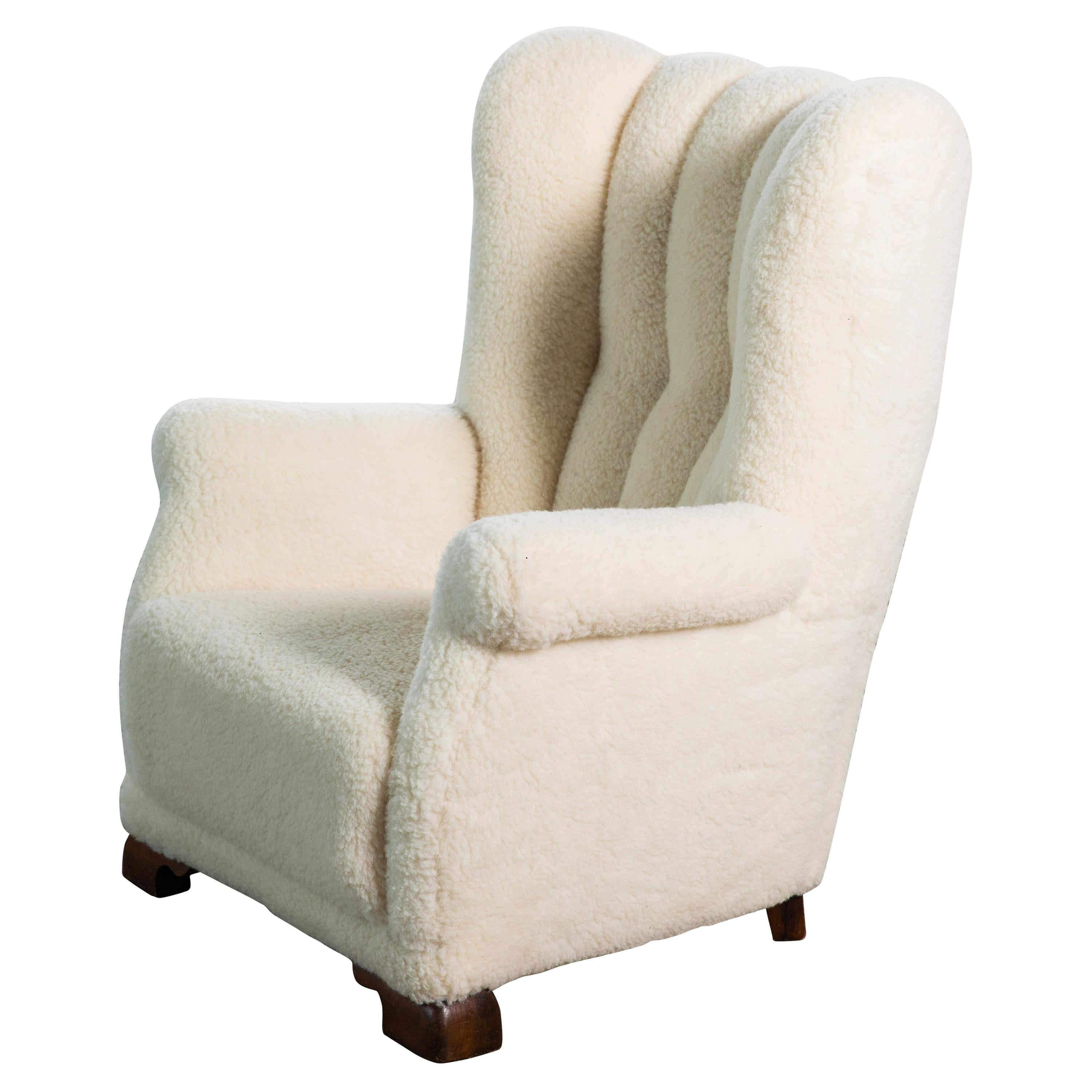 1940s Danish Channel Back Lounge Chair in Lambswool