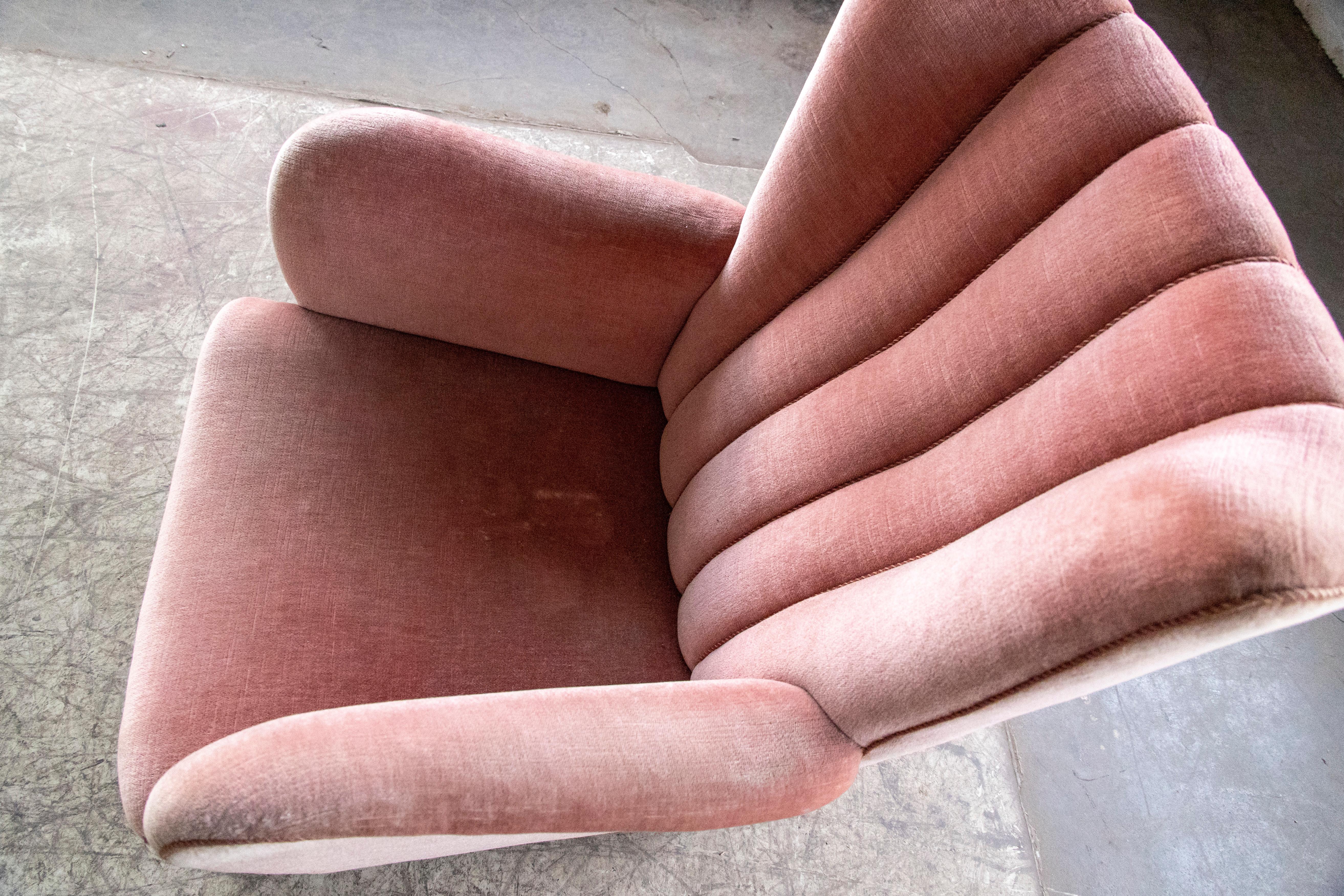 1940s Danish Channel Back Lounge Chair in Pink Mohair 3
