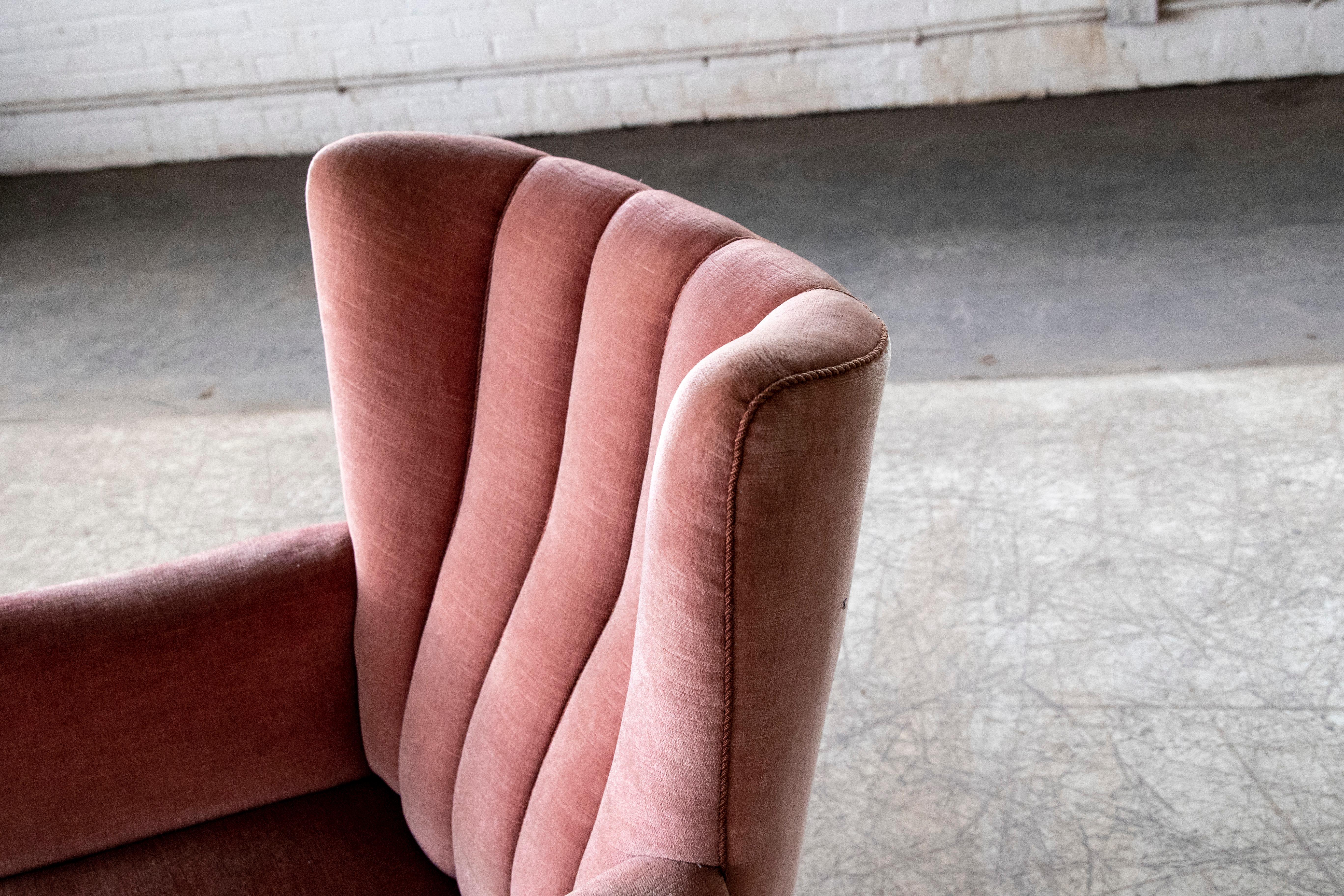 1940s Danish Channel Back Lounge Chair in Pink Mohair 4