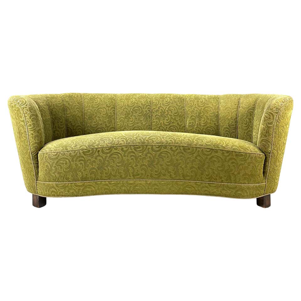 Danish Curved Sofa in Floral Red Upholstery For Sale at 1stDibs ...