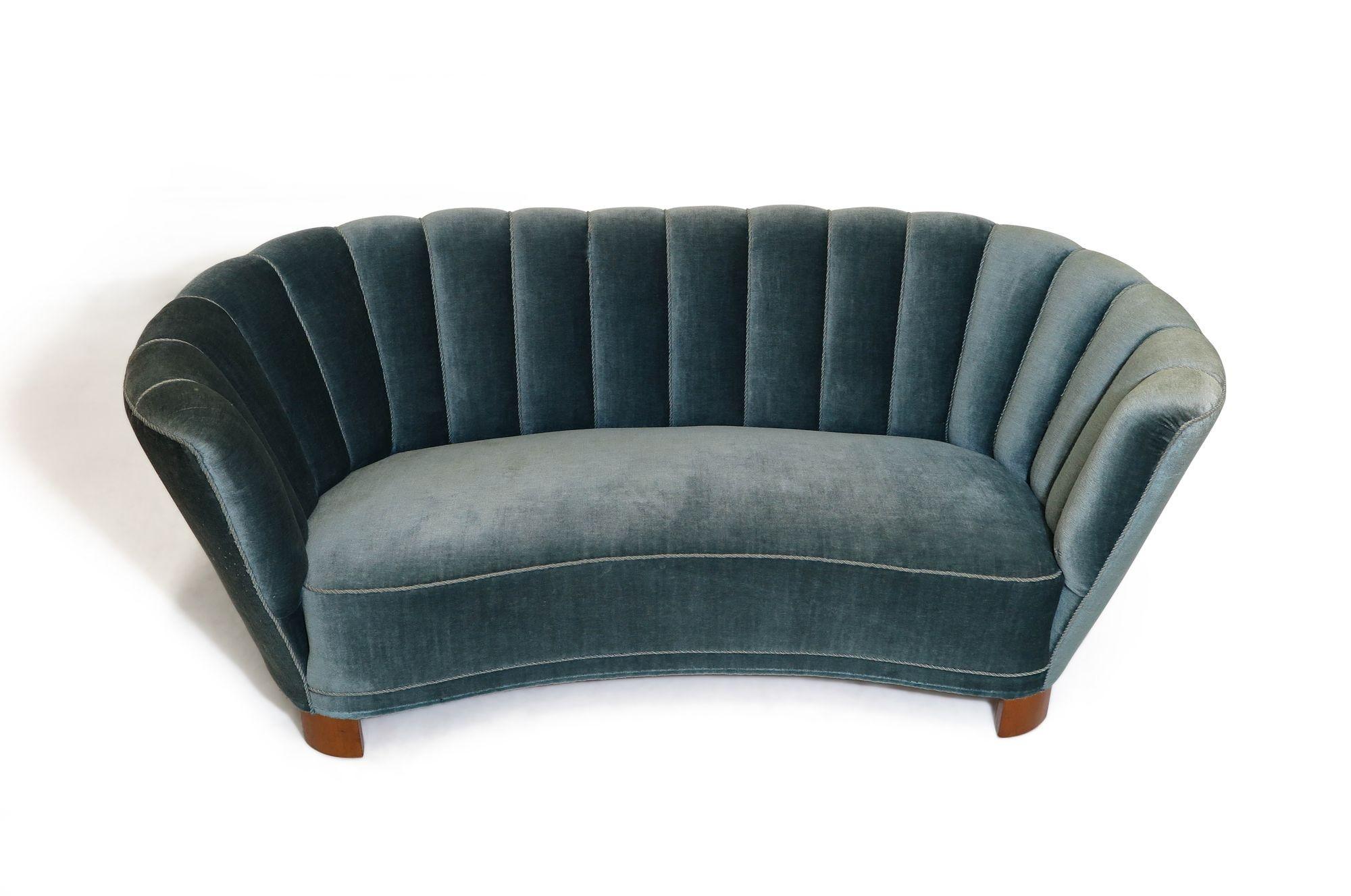 1940's Danish Deco Sofa in Original Blue Mohair 5
