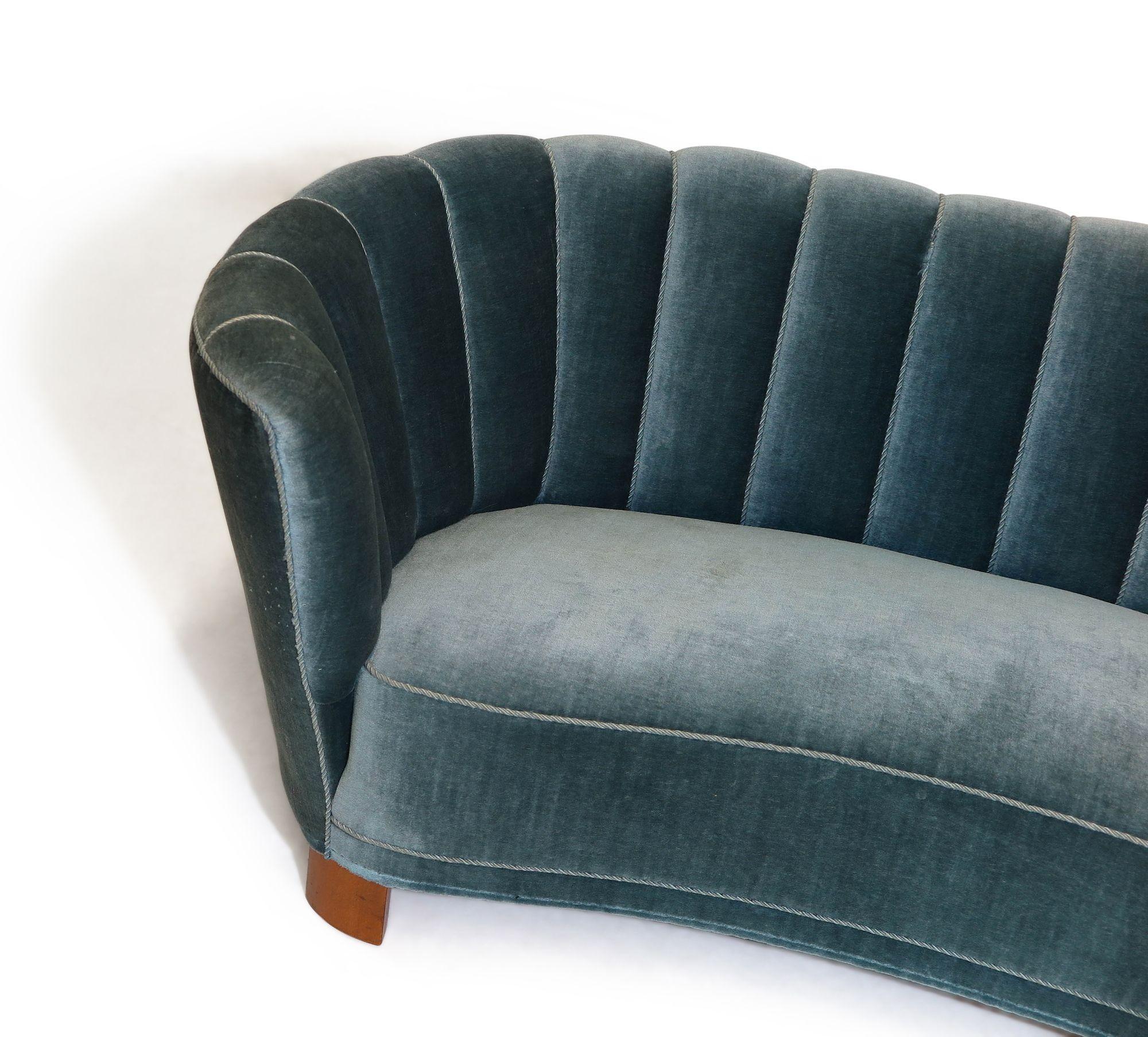 1940's Danish Deco Sofa in Original Blue Mohair 6