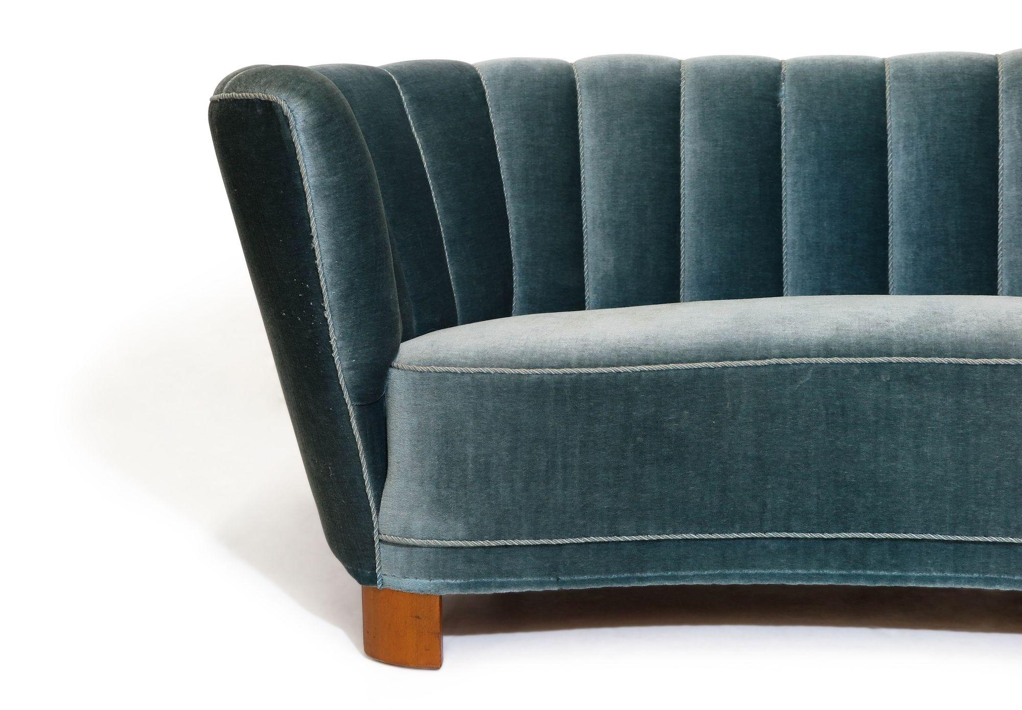 Scandinavian Modern 1940's Danish Deco Sofa in Original Blue Mohair