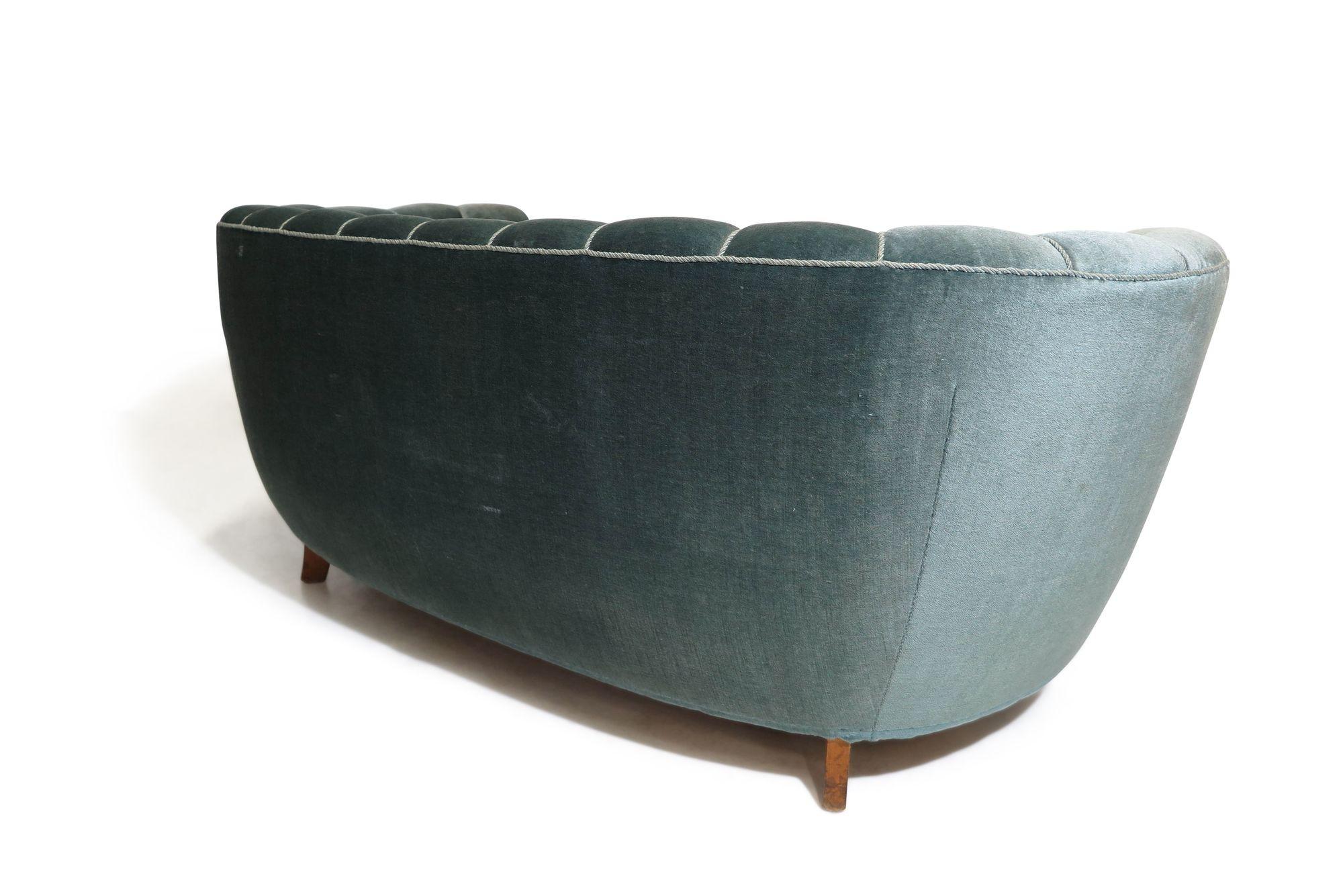 1940's Danish Deco Sofa in Original Blue Mohair 1