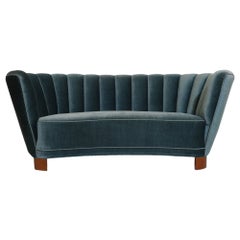 1940's Danish Deco Sofa in Original Blue Mohair