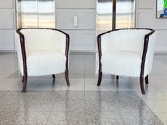 1940s Danish Deco Walnut Club Chairs in Shearling - A Pair