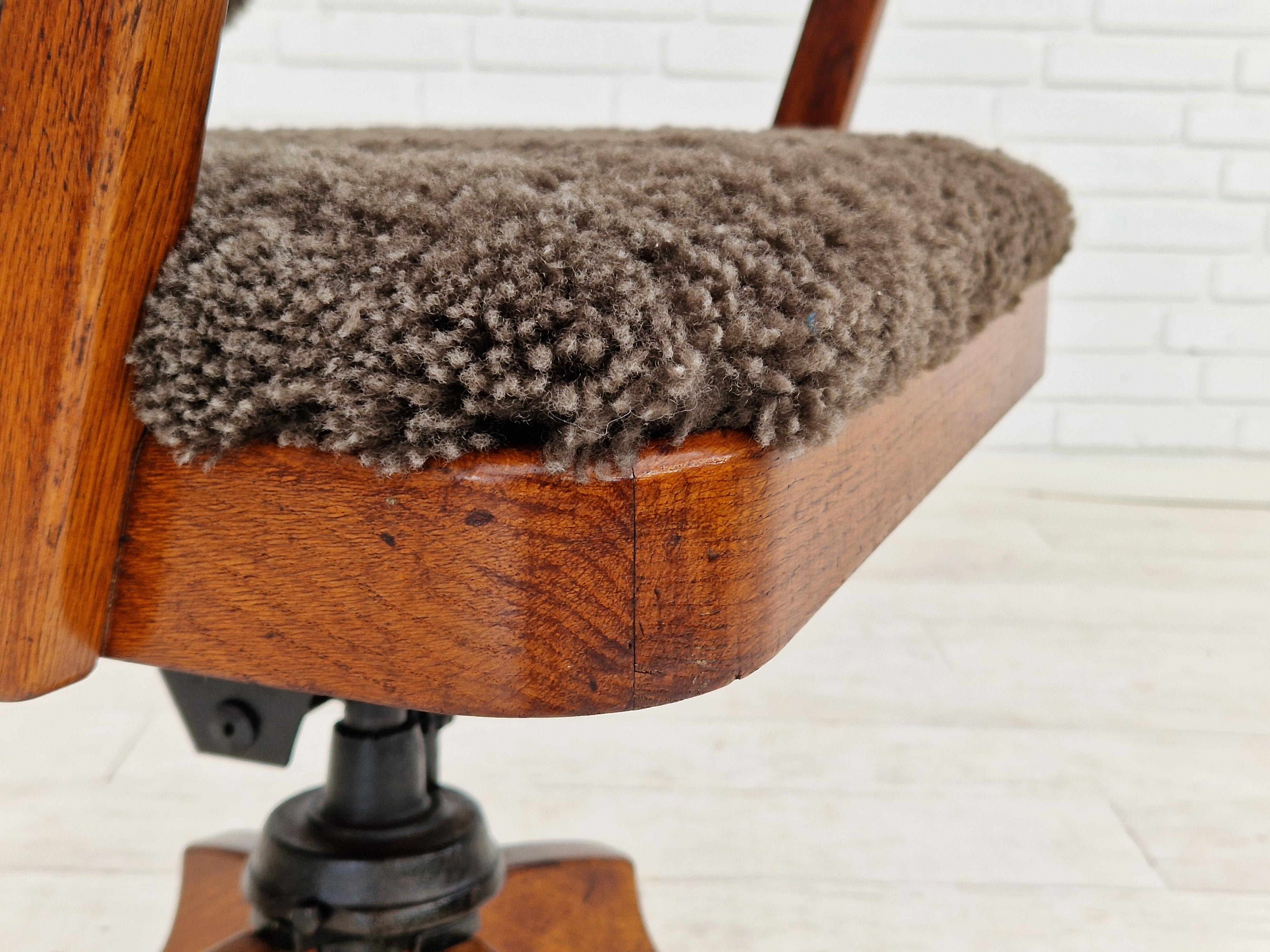1940s, Danish design, reupholstered swivel chair, tilt function, lambskin. For Sale 8