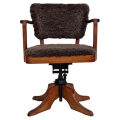 1940s, Danish design, reupholstered swivel chair, tilt function, lambskin.