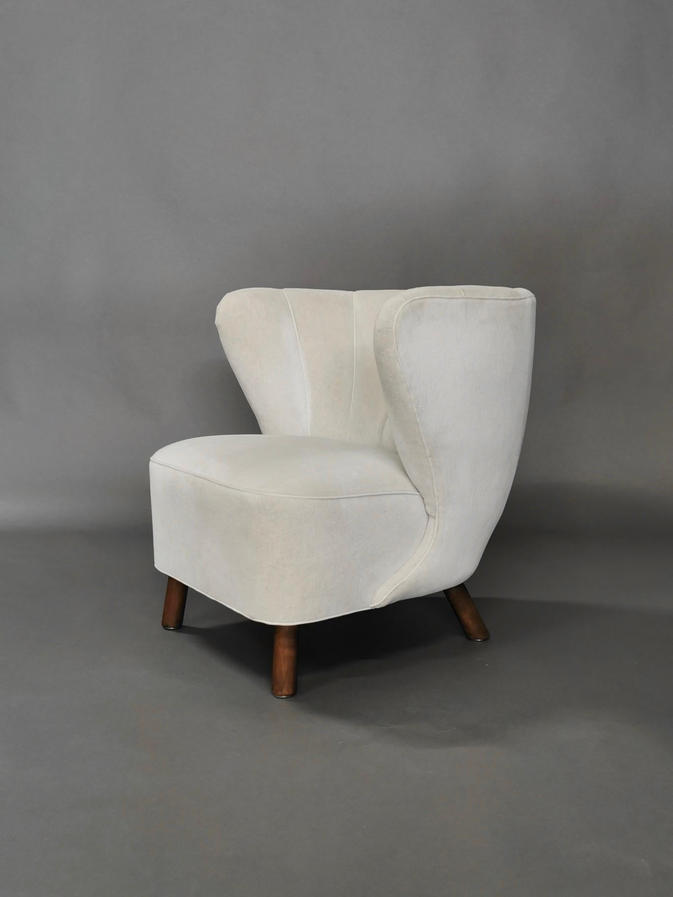 Scandinavian Modern 1940s Danish Easy Chair, Velvet Mohair