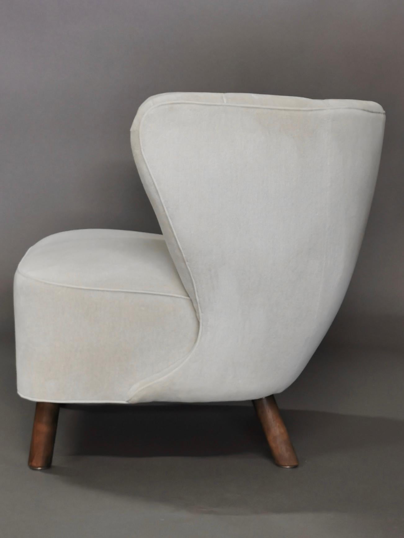 Stained 1940s Danish Easy Chair, Velvet Mohair