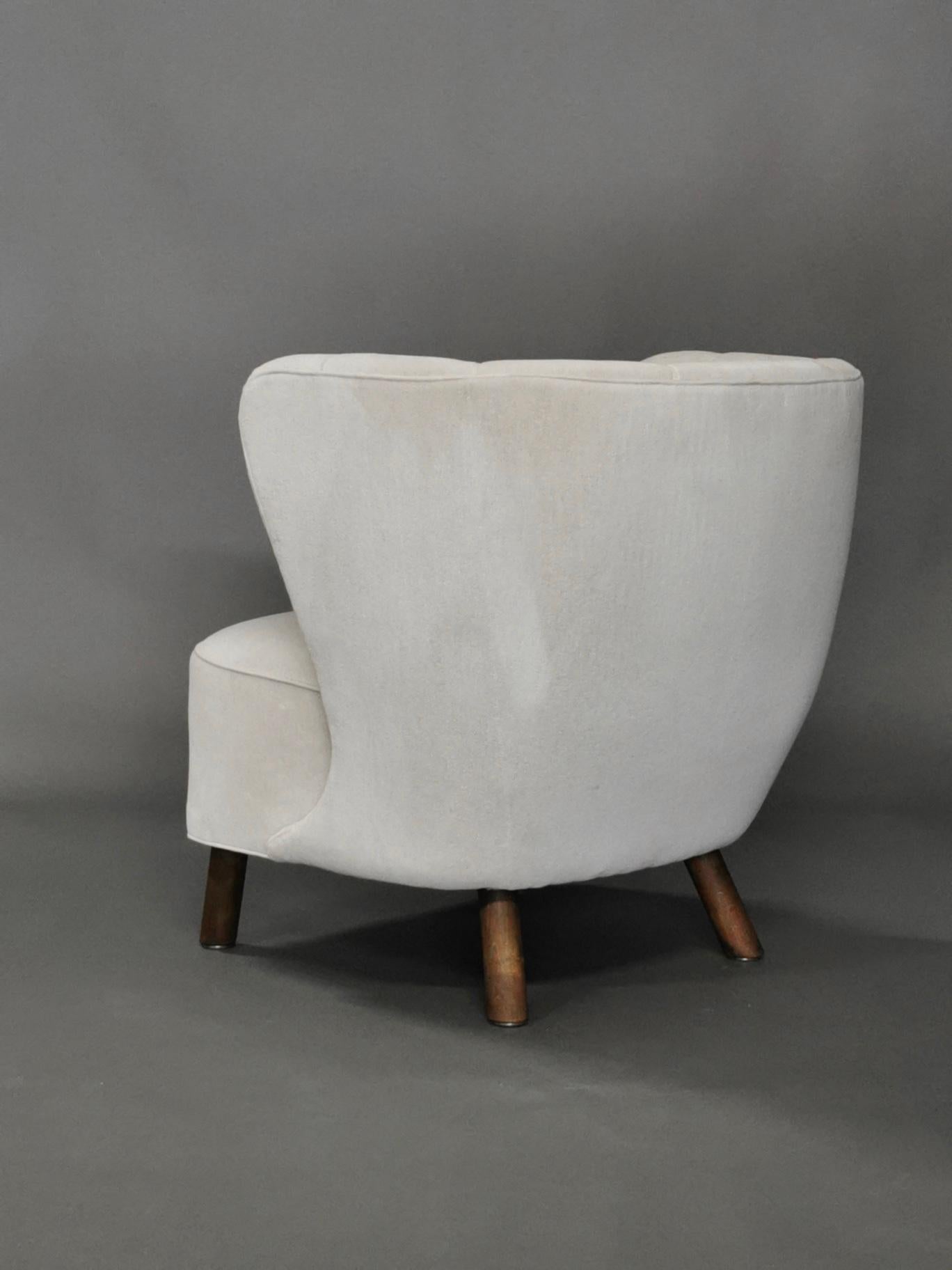 Mid-20th Century 1940s Danish Easy Chair, Velvet Mohair