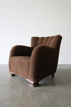 1940s Danish Flemming Lassen Style Sheepskin Lounge Chair Pair