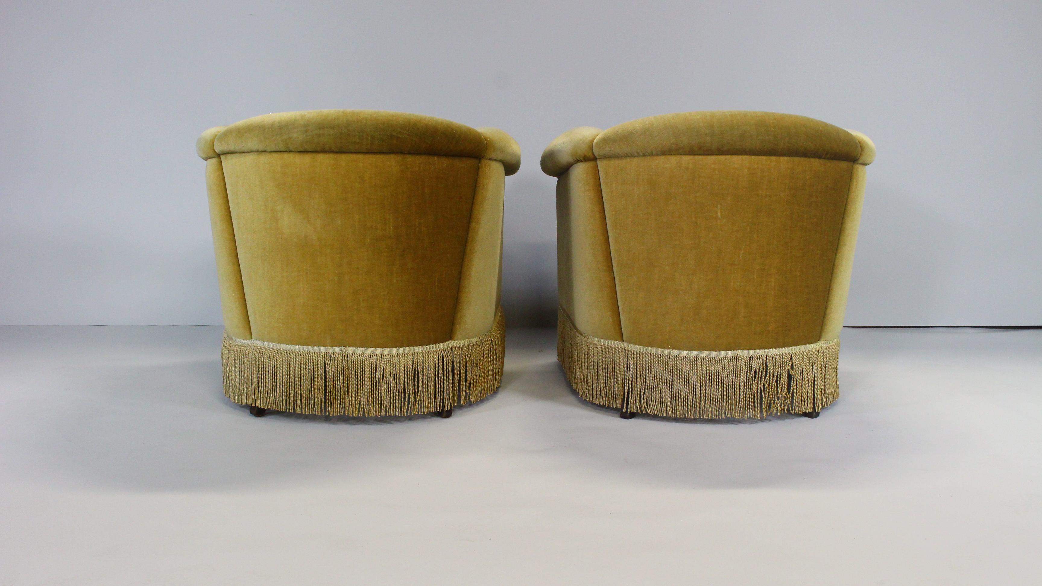 1940s Danish Gold Velvet Banana Chairs, Set of 2 5