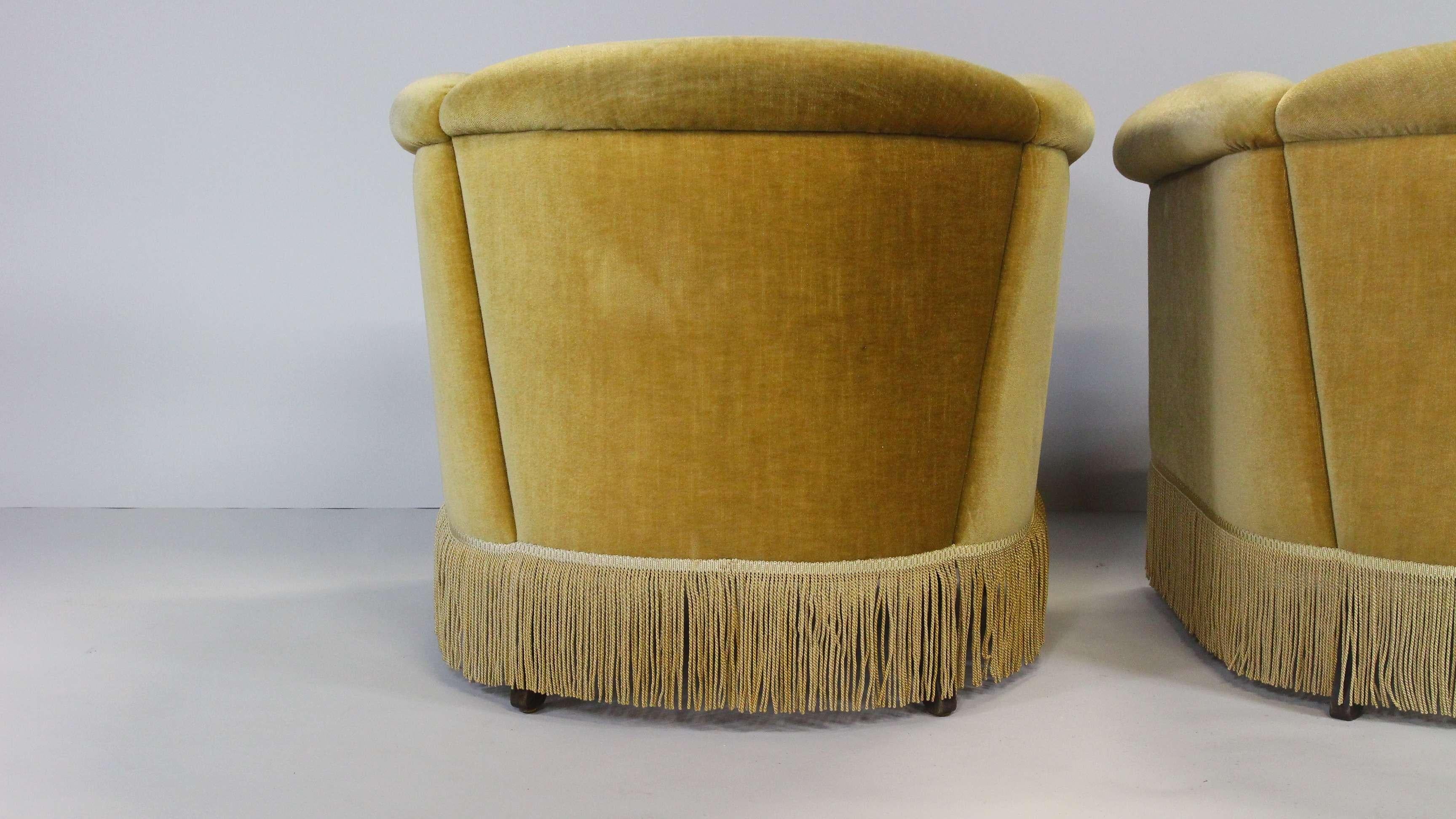 1940s Danish Gold Velvet Banana Chairs, Set of 2 7