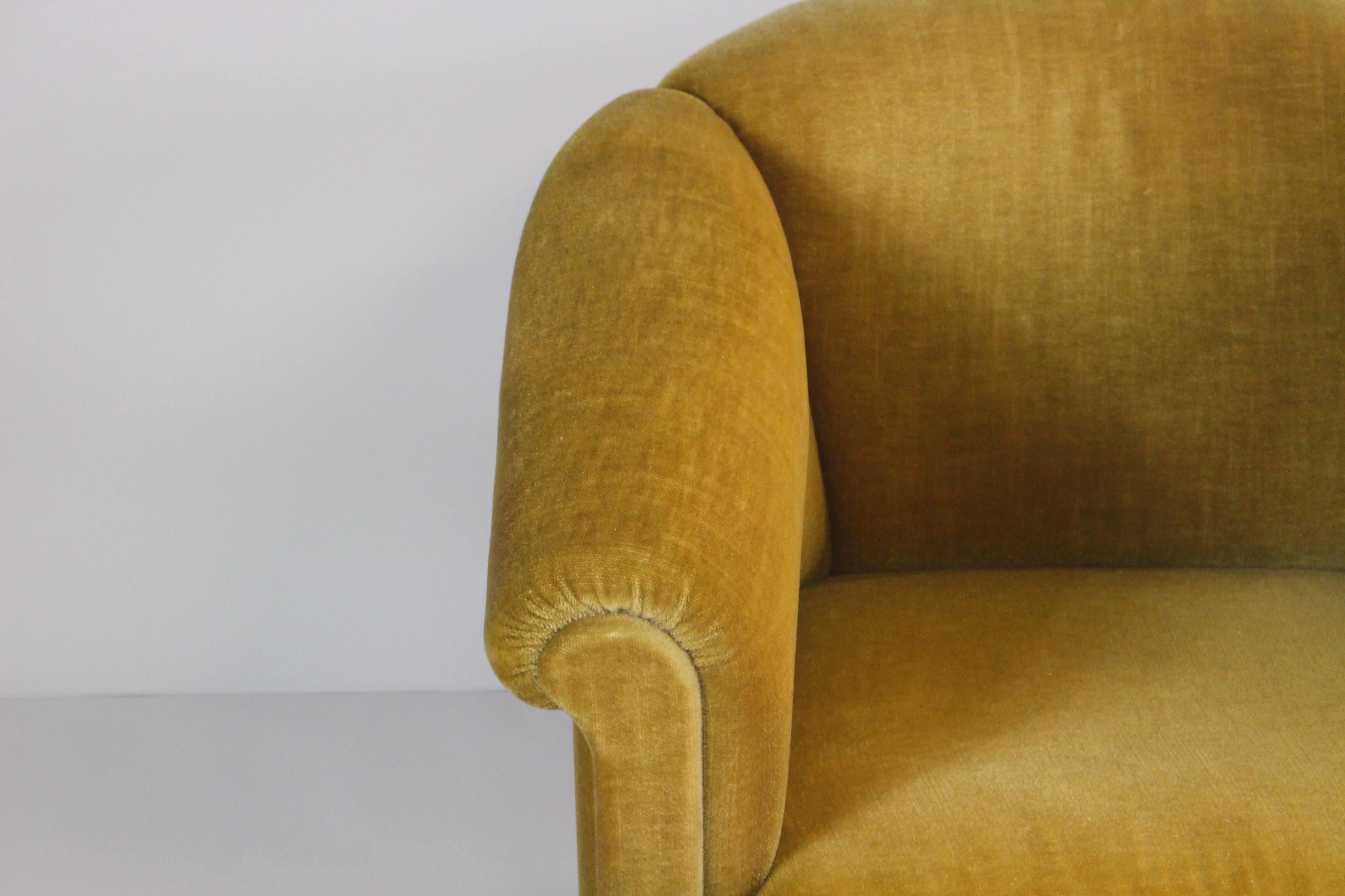 Fabric 1940s Danish Gold Velvet Banana Chairs, Set of 2