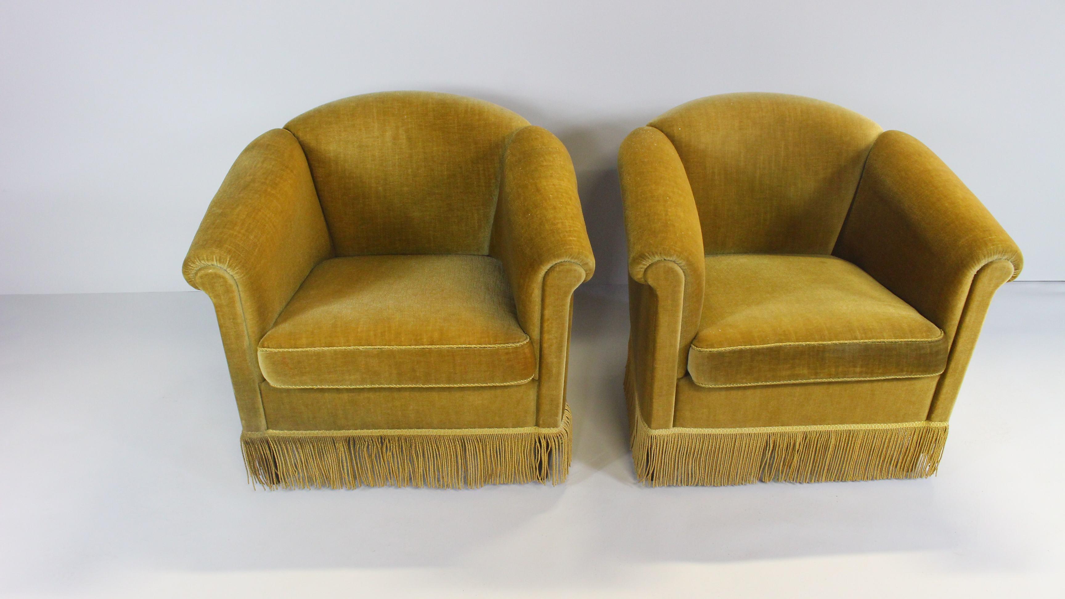 1940s Danish Gold Velvet Banana Chairs, Set of 2 1
