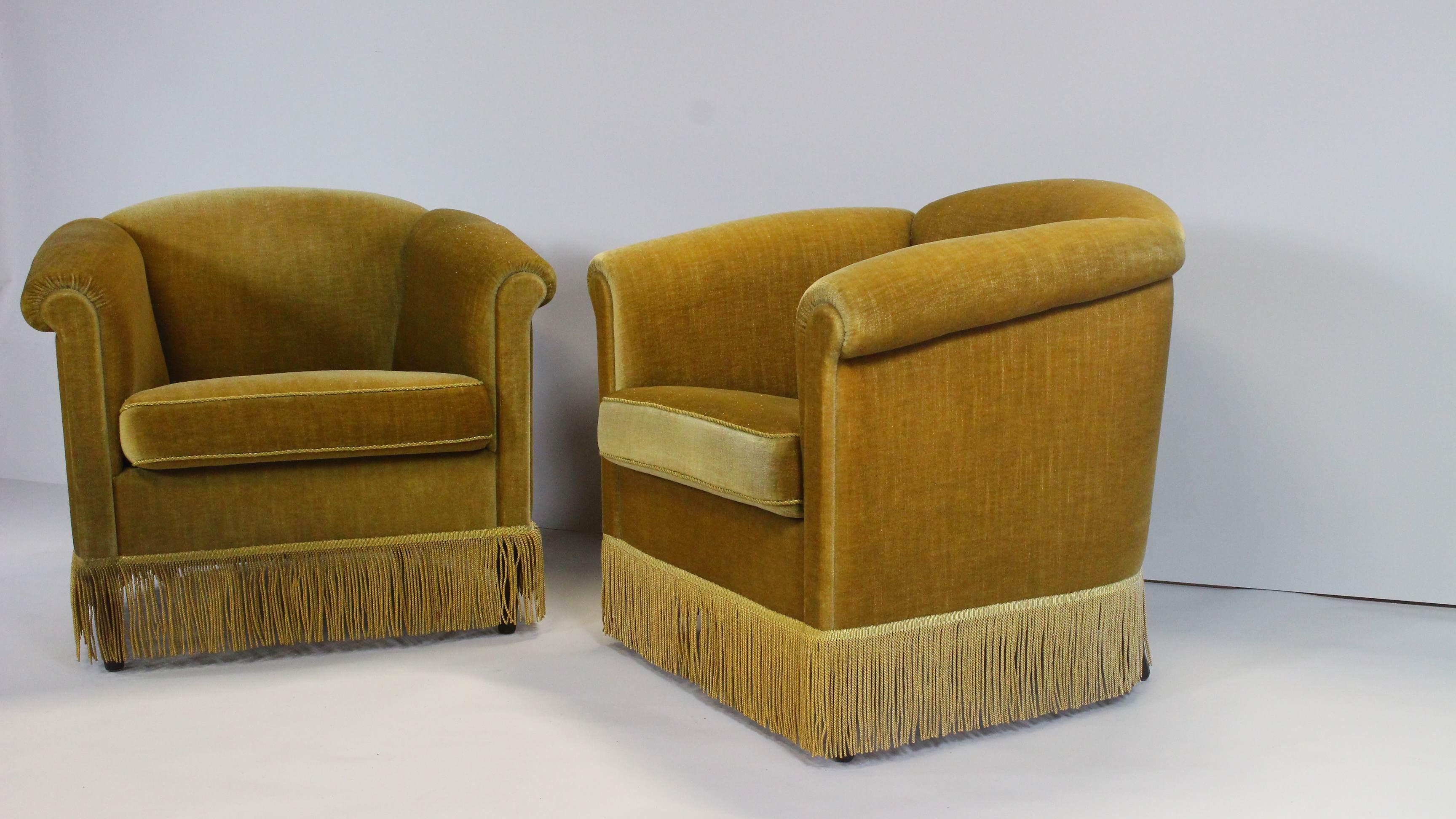 1940s Danish Gold Velvet Banana Chairs, Set of 2 2