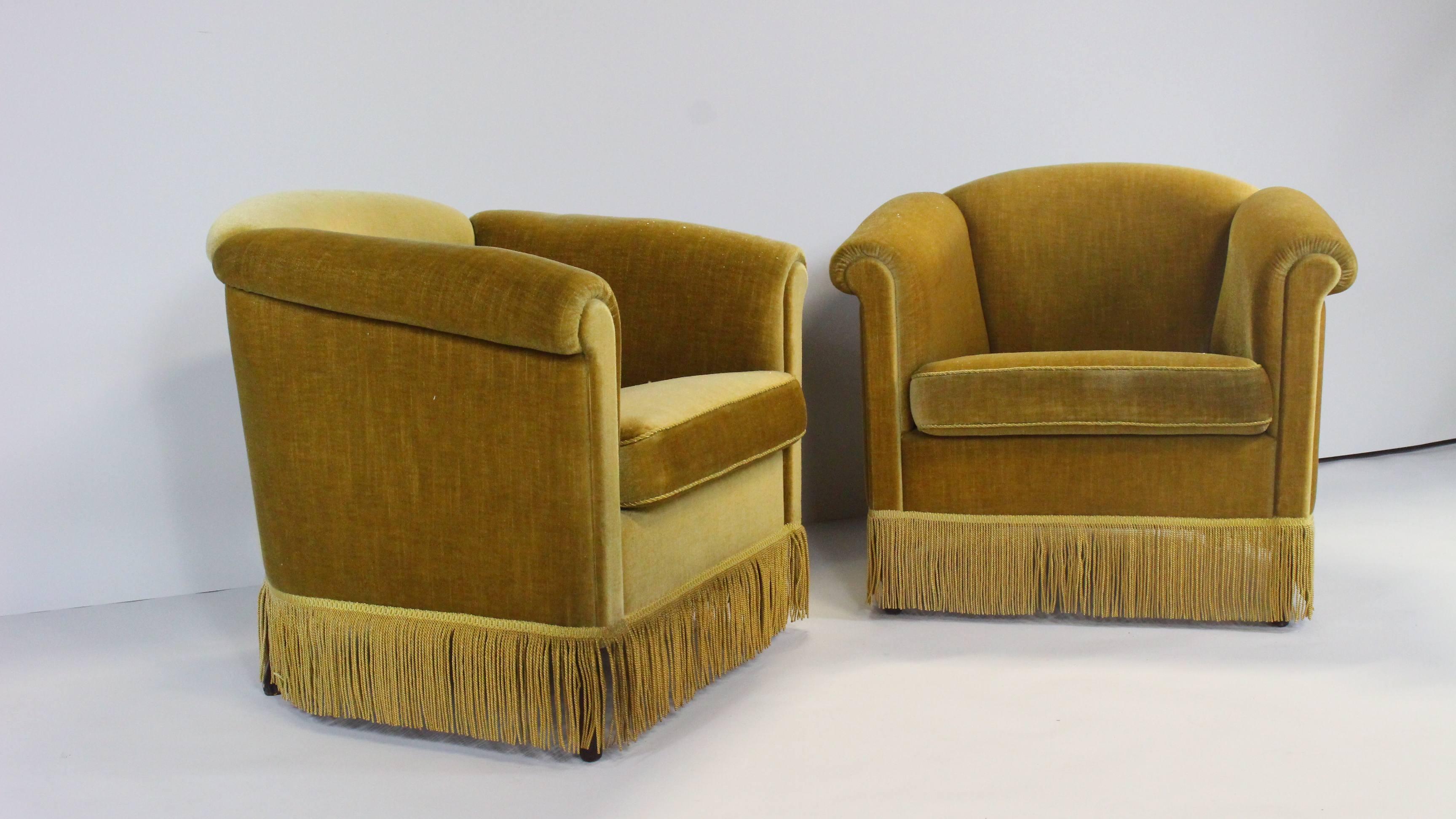 1940s Danish Gold Velvet Banana Chairs, Set of 2 3