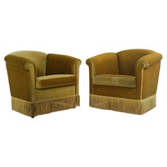 Retro 1940s Danish Gold Velvet Banana Chairs, Set of 2