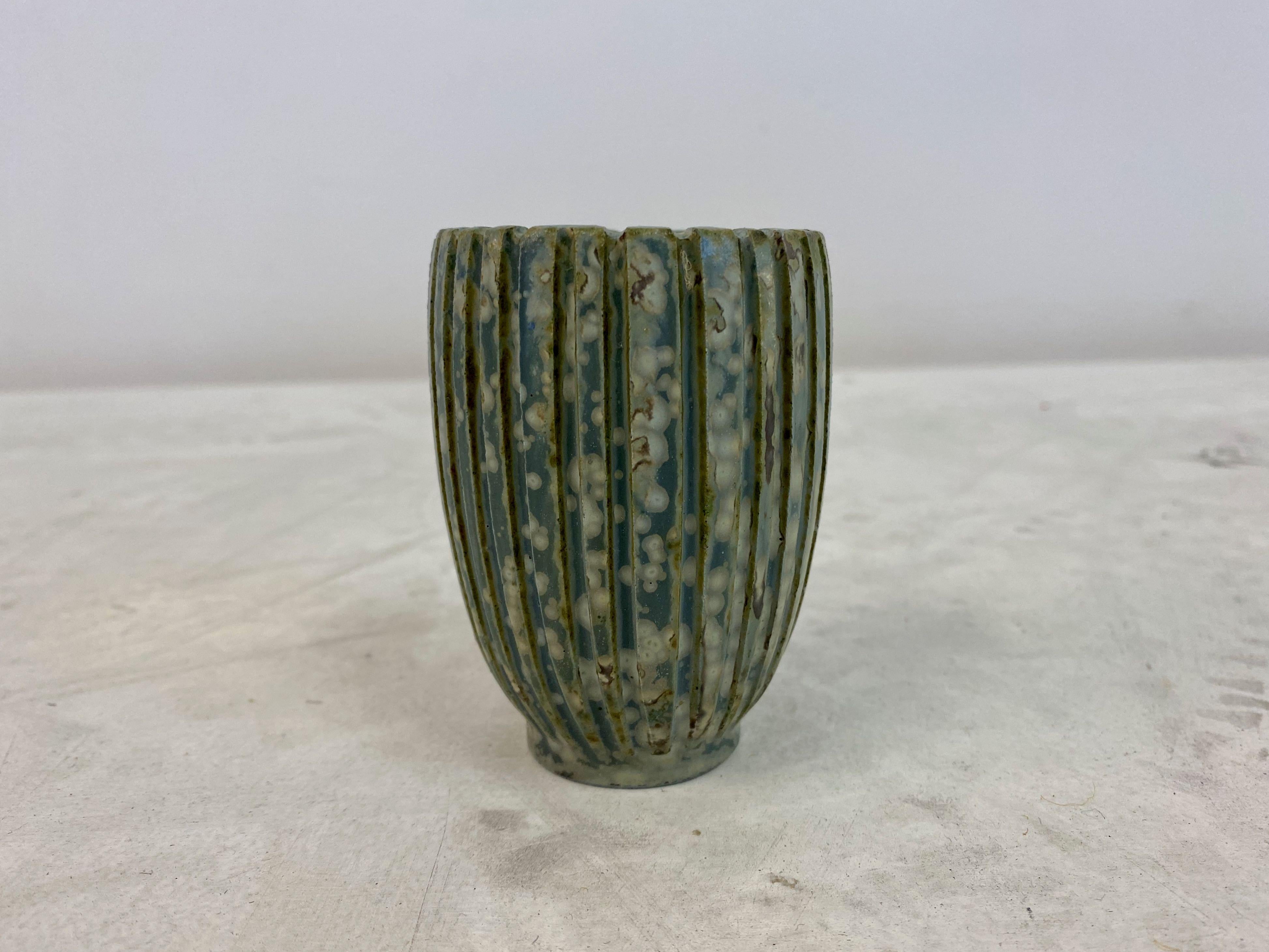 Mid-Century Modern 1940s Danish Green Stoneware Vase by Arne Bang