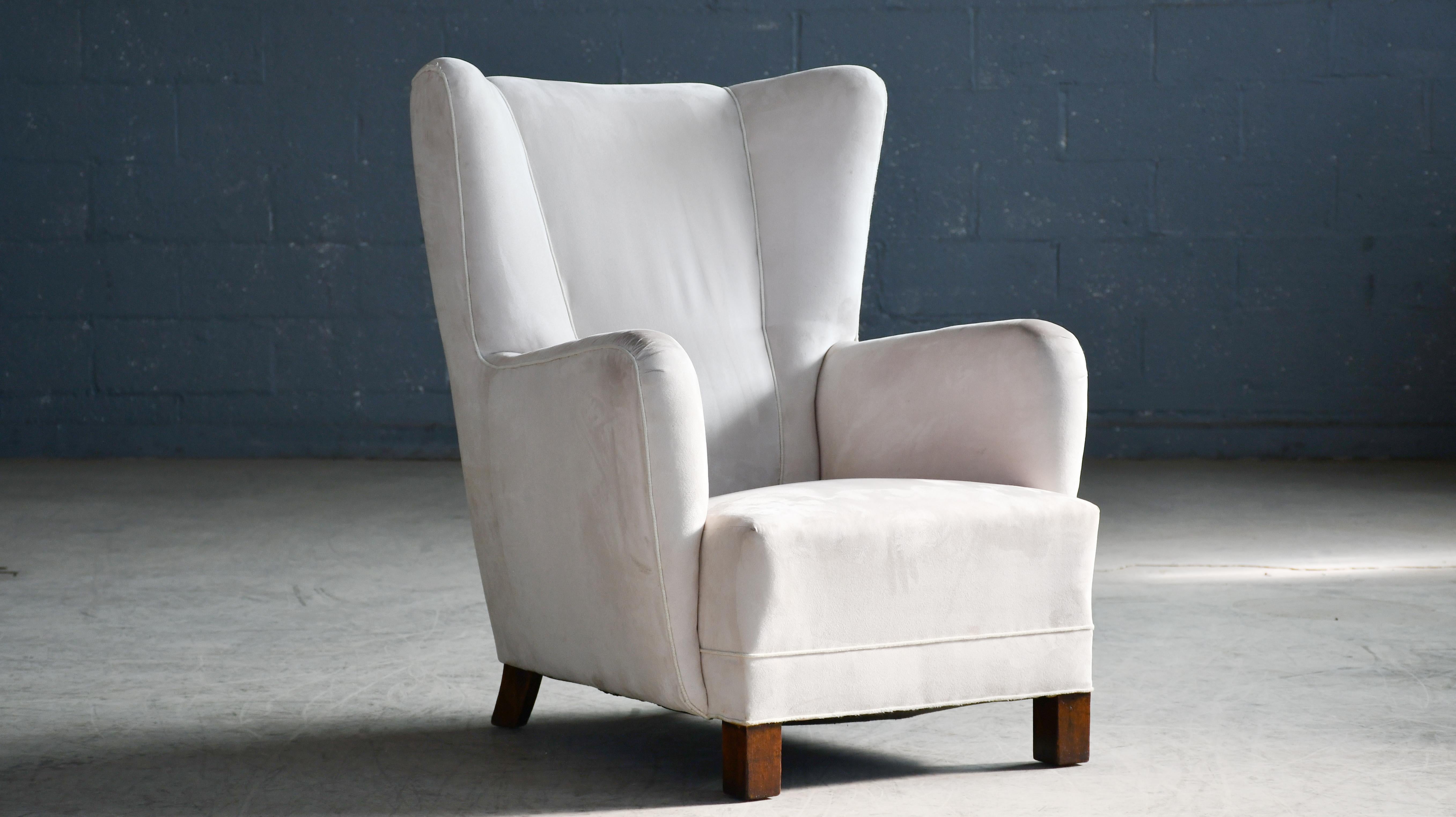 Mid-Century Modern 1940s Danish High Back Lounge Chair Style of Fritz Hansen Model 1672