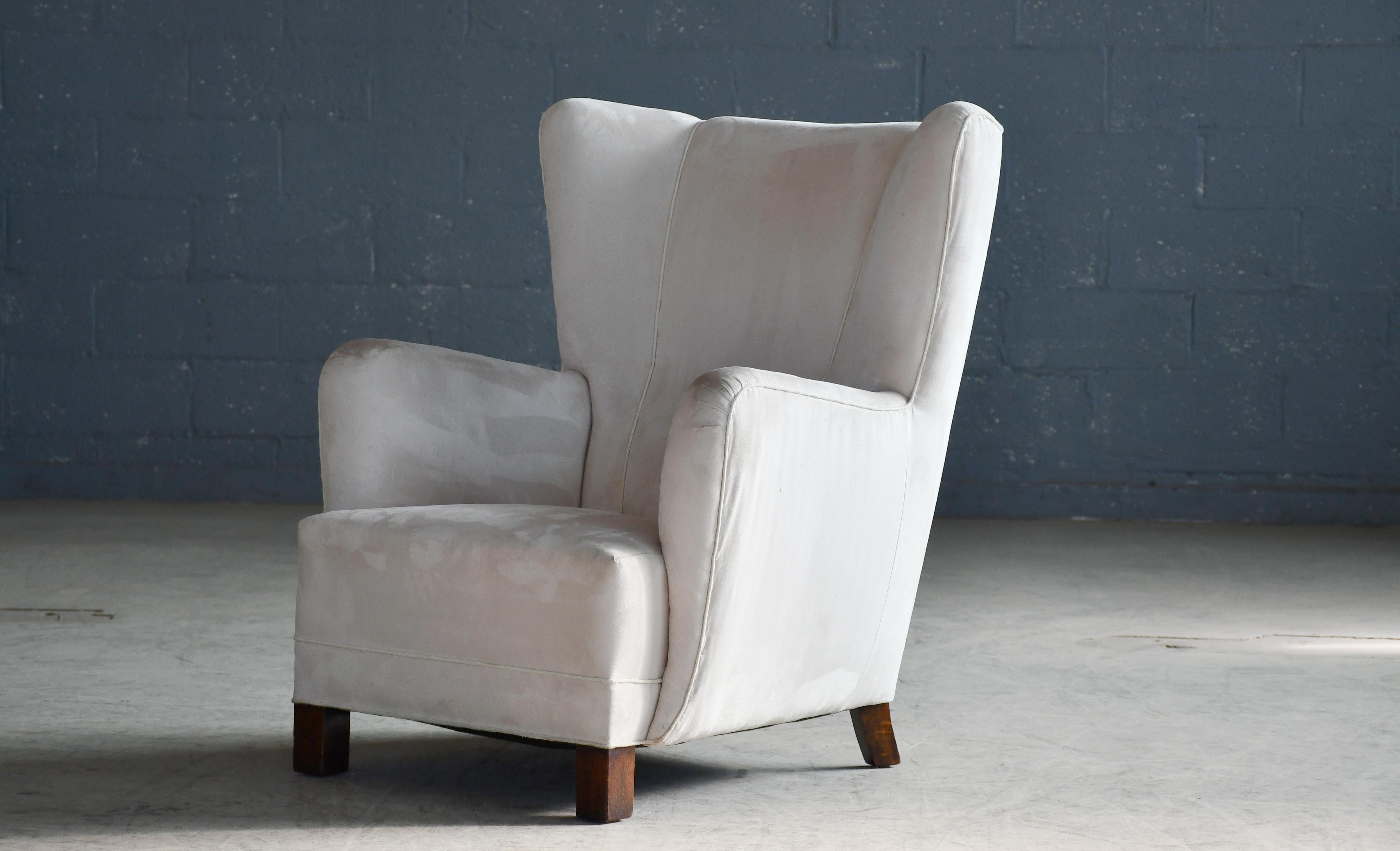 Mid-20th Century 1940s Danish High Back Lounge Chair Style of Fritz Hansen Model 1672