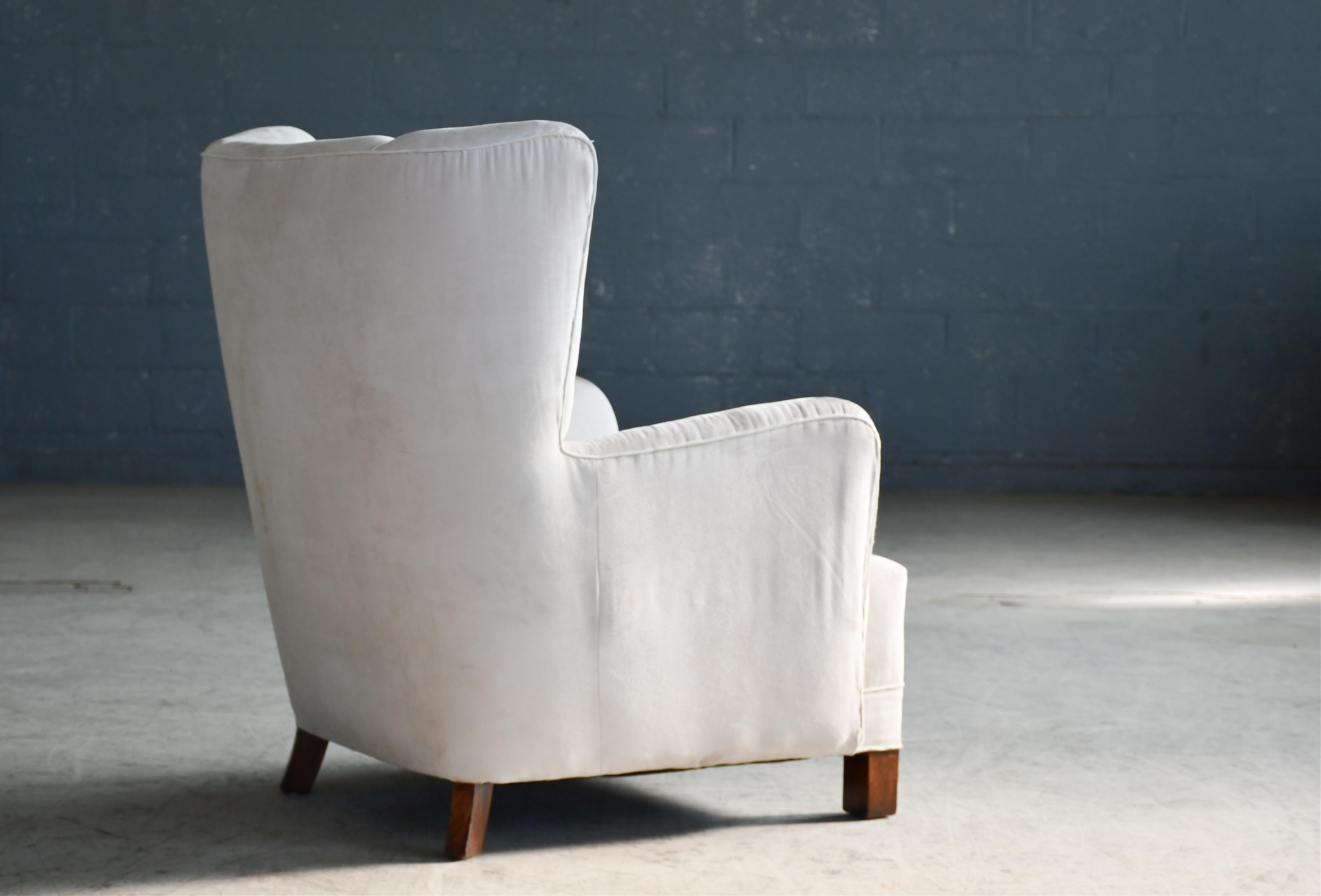 Beech 1940s Danish High Back Lounge Chair Style of Fritz Hansen Model 1672