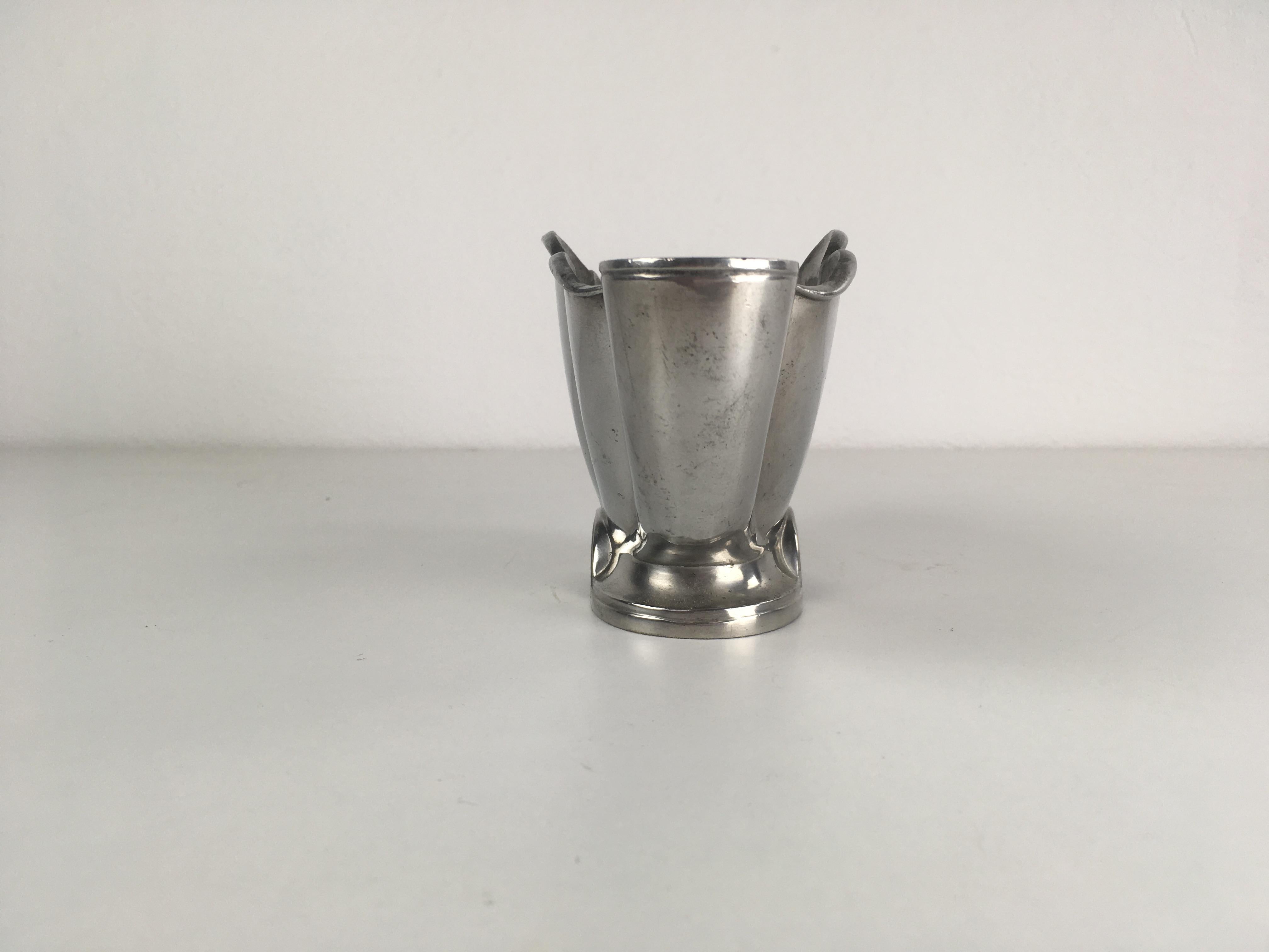 1940s Danish Just Andersen Pewter Vase and Candle Holder In Good Condition For Sale In Knebel, DK