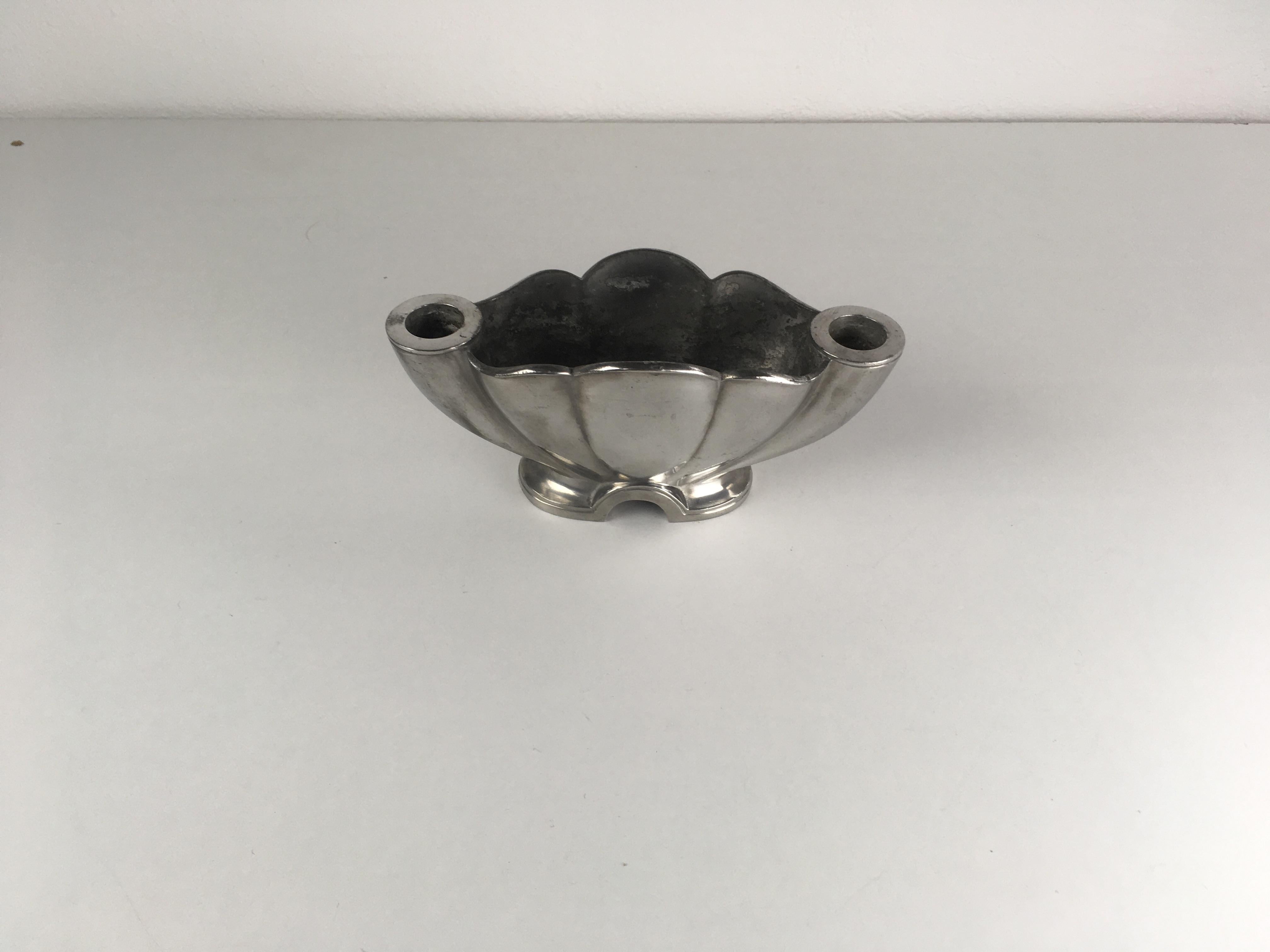 Mid-20th Century 1940s Danish Just Andersen Pewter Vase and Candle Holder For Sale