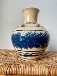 1940s Kähler Pottery Blue, Cream Vase, Denmark