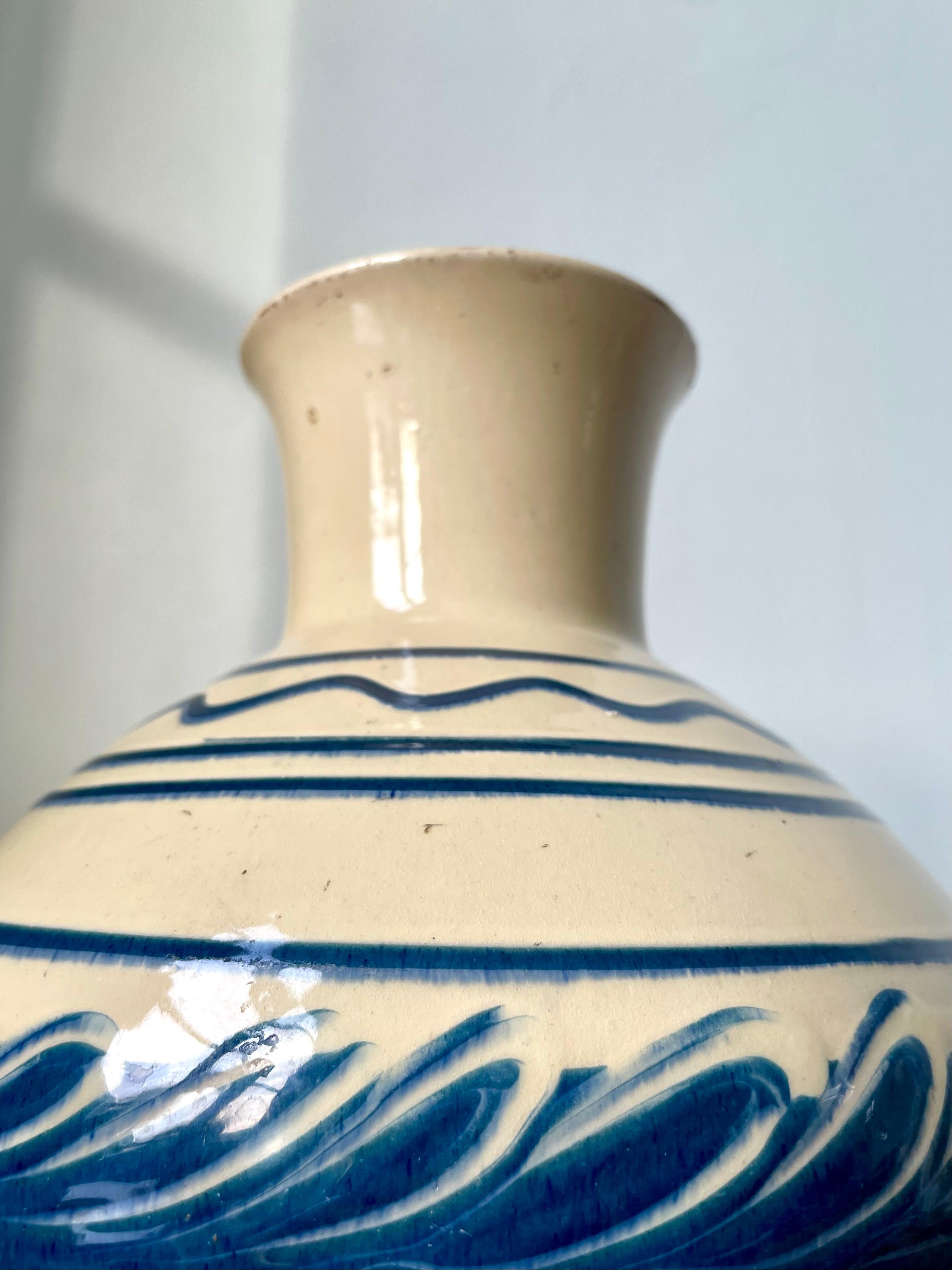 Ceramic 1940s Kähler Blue Decor Cream Vase, Denmark For Sale