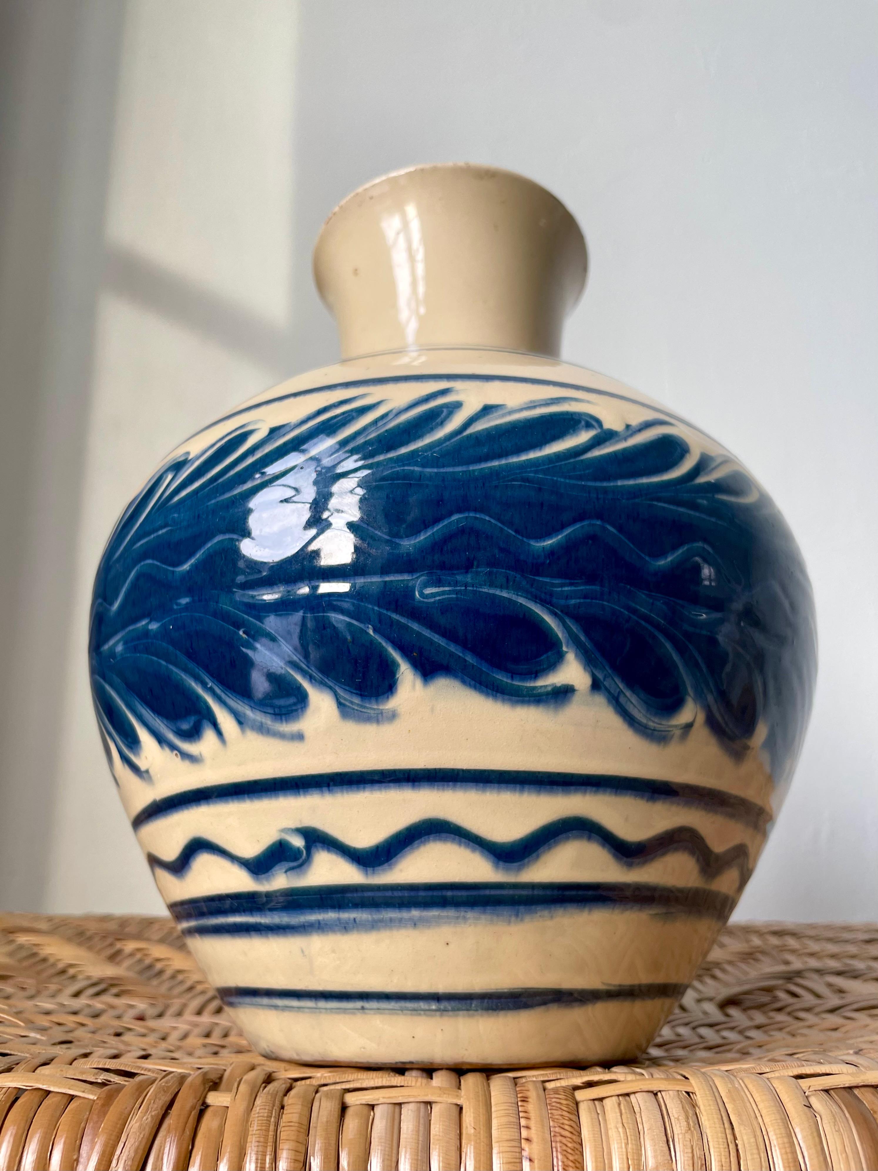 1940s Kähler Blue Decor Cream Vase, Denmark For Sale 1