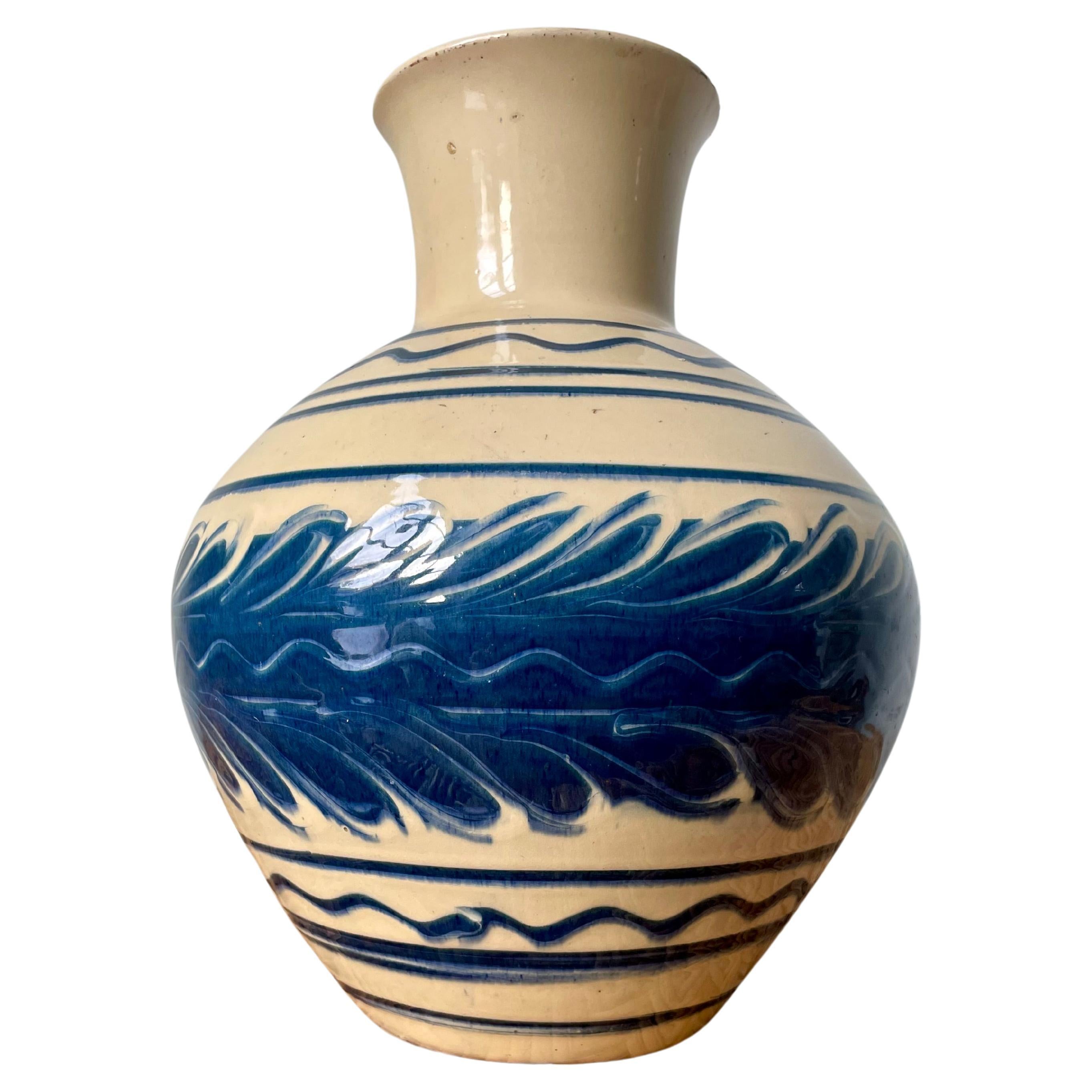 1940s Kähler Blue Decor Cream Vase, Denmark For Sale