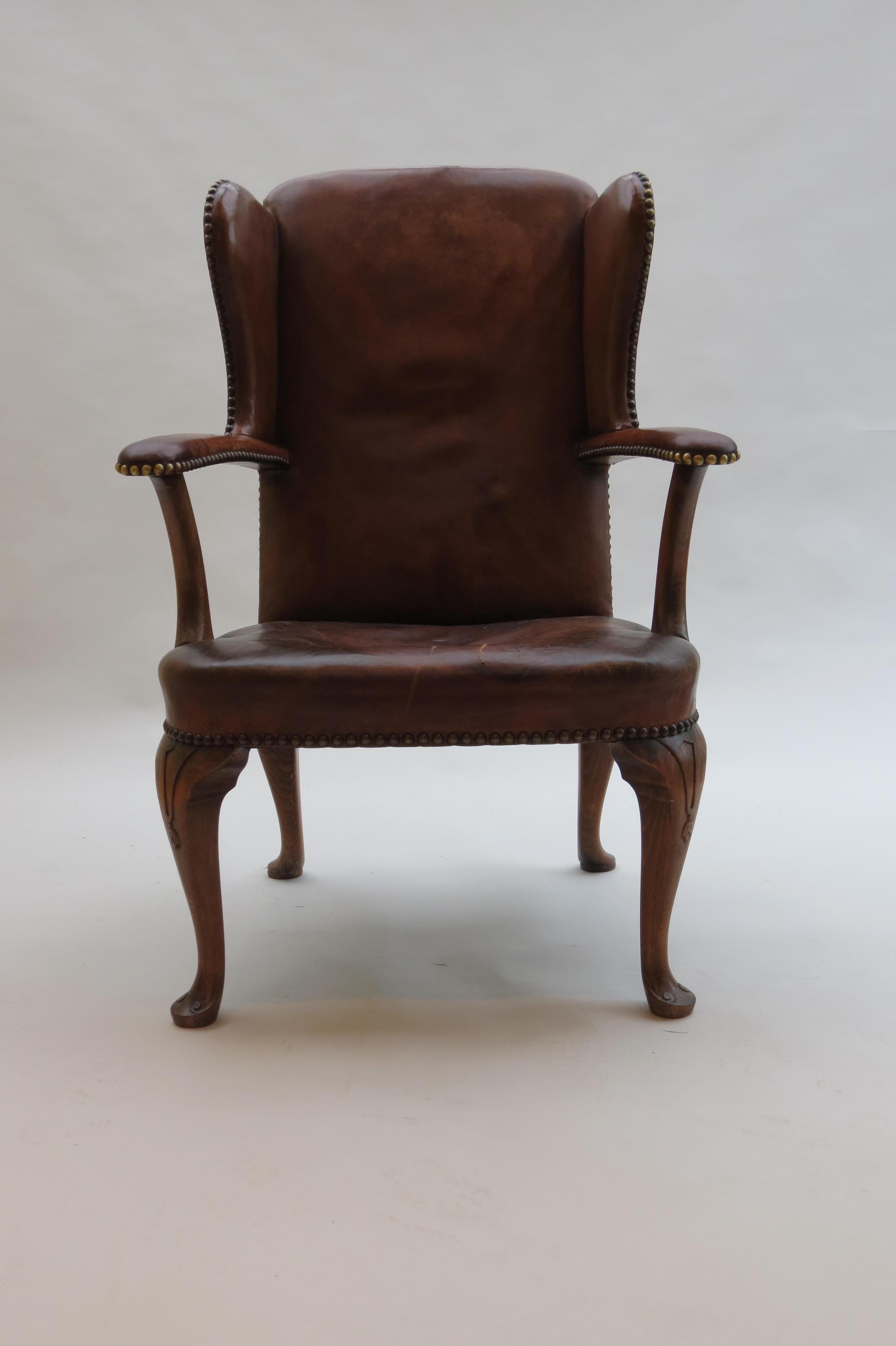 1940s Danish Leather and Oak Armchair by Handsen Lysberg and Therp 1