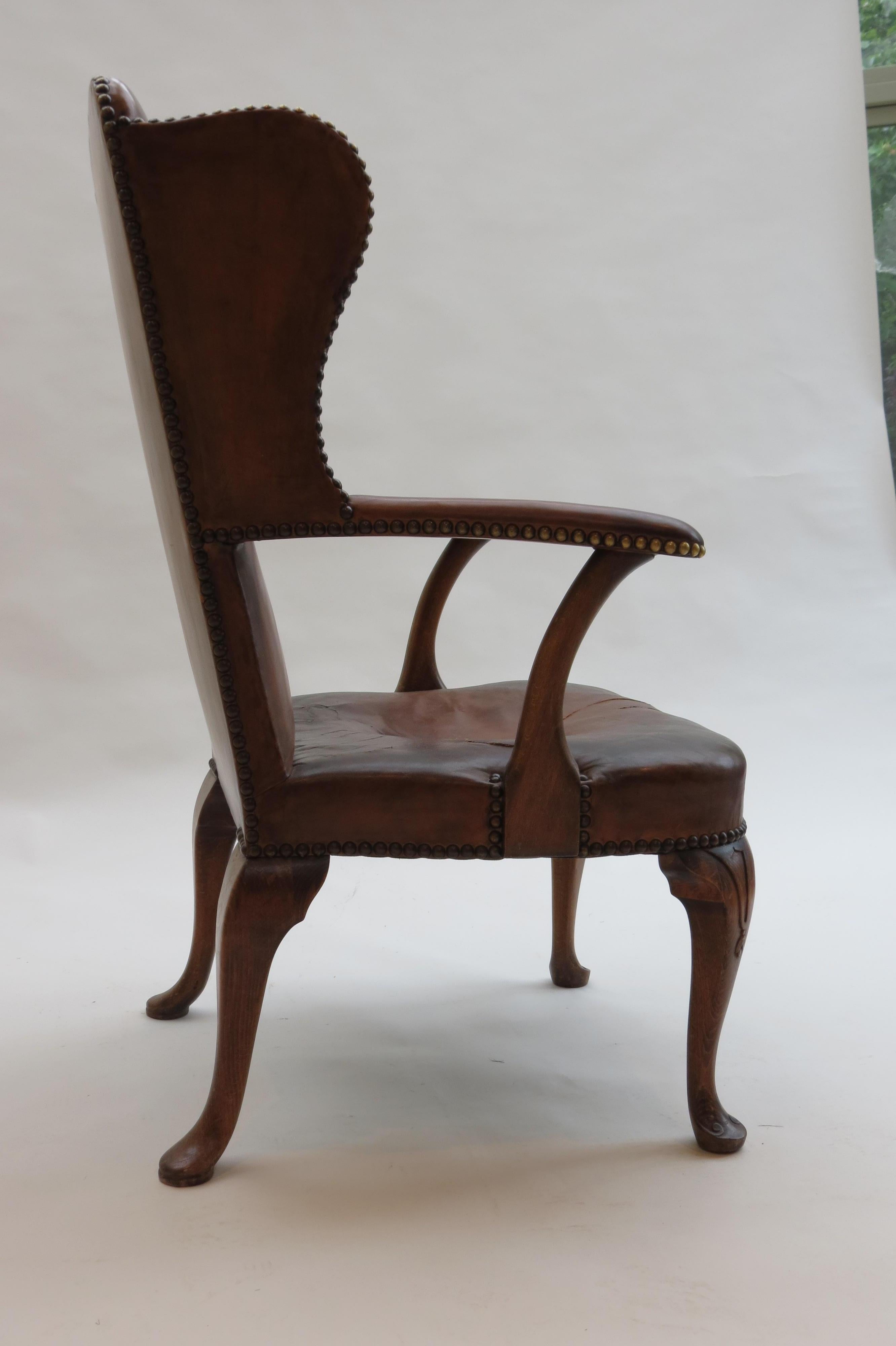 1940s Danish Leather and Oak Armchair by Handsen Lysberg and Therp 4