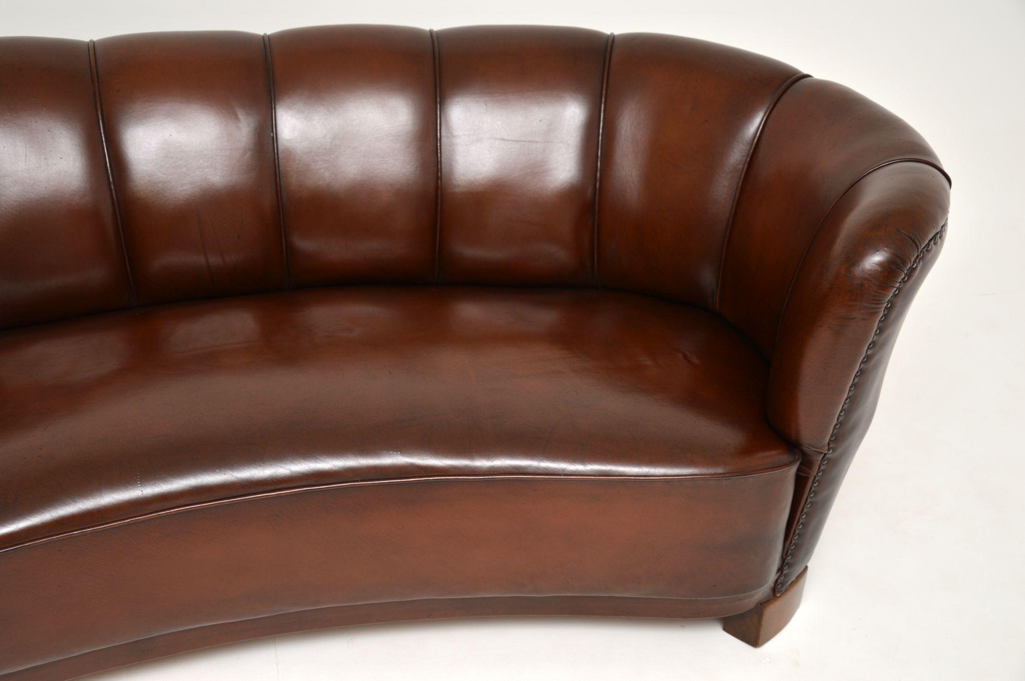 1940's Danish Leather Curved Banana Sofa 5