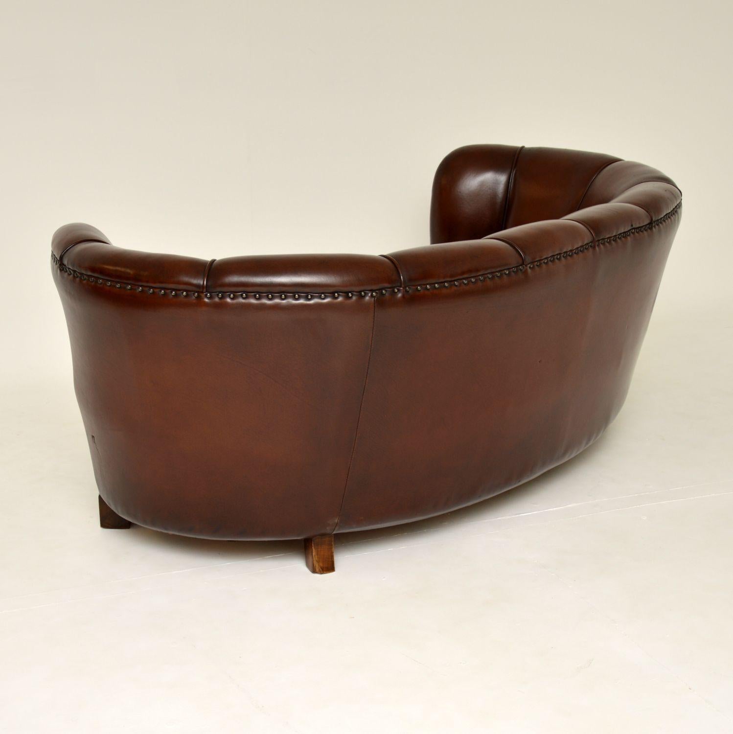 1940's Danish Leather Curved Banana Sofa 7