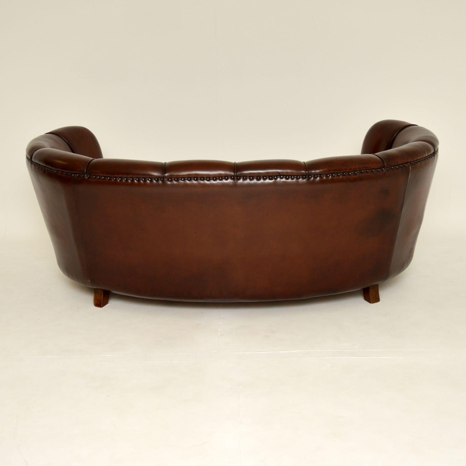 1940's Danish Leather Curved Banana Sofa 8
