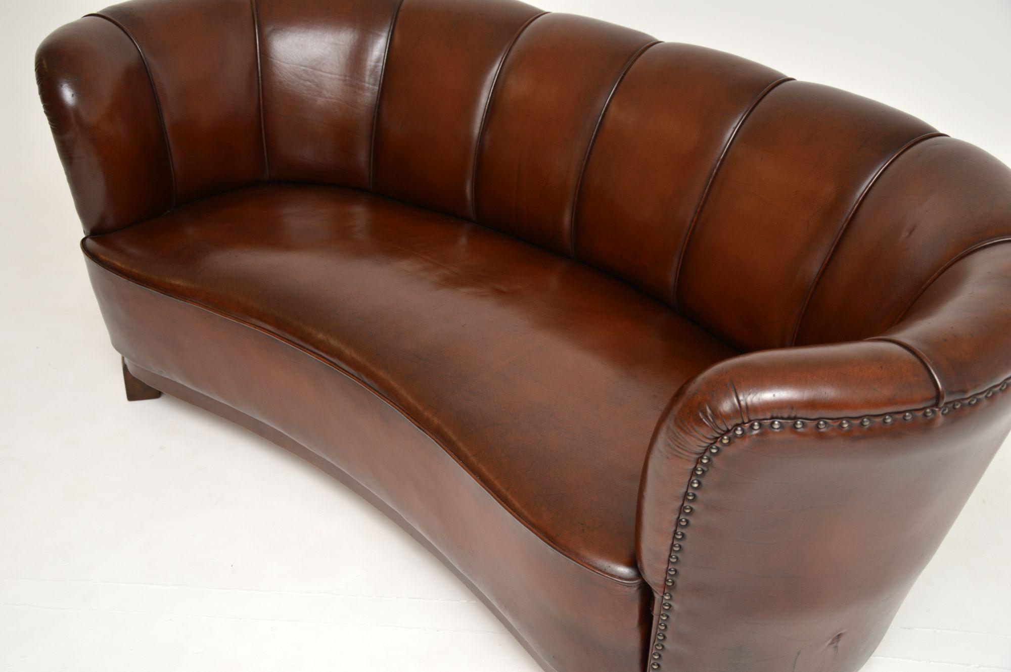 20th Century 1940's Danish Leather Curved Banana Sofa
