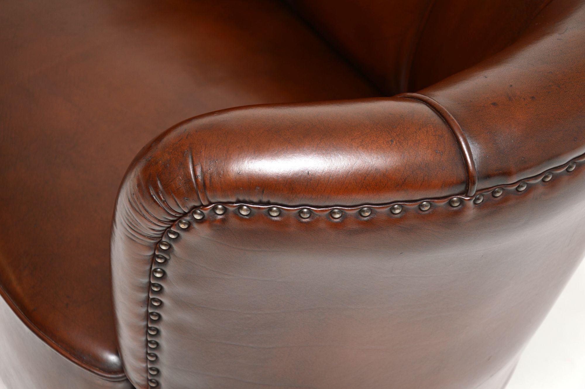 1940's Danish Leather Curved Banana Sofa 2