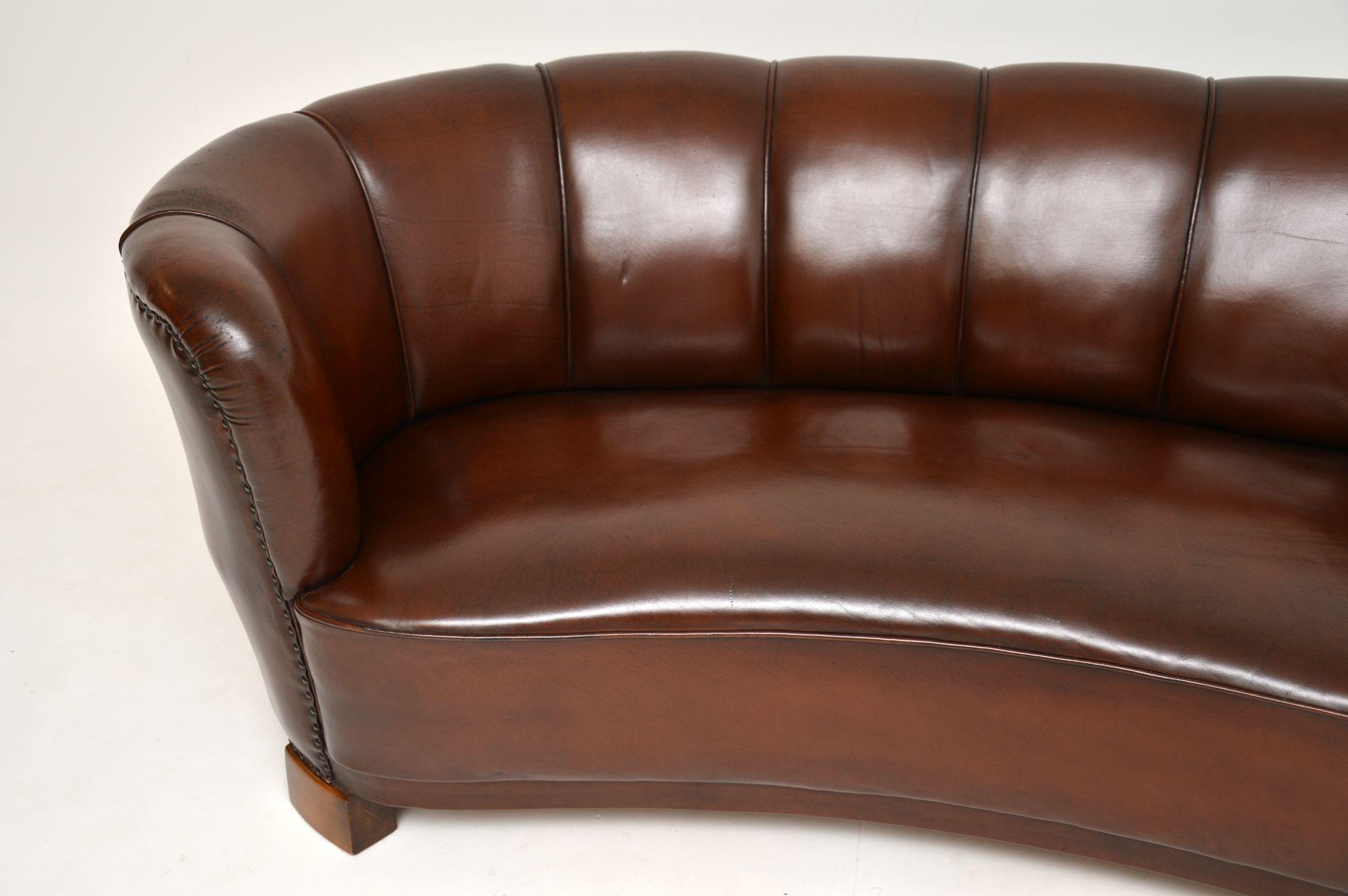 1940's Danish Leather Curved Banana Sofa 4