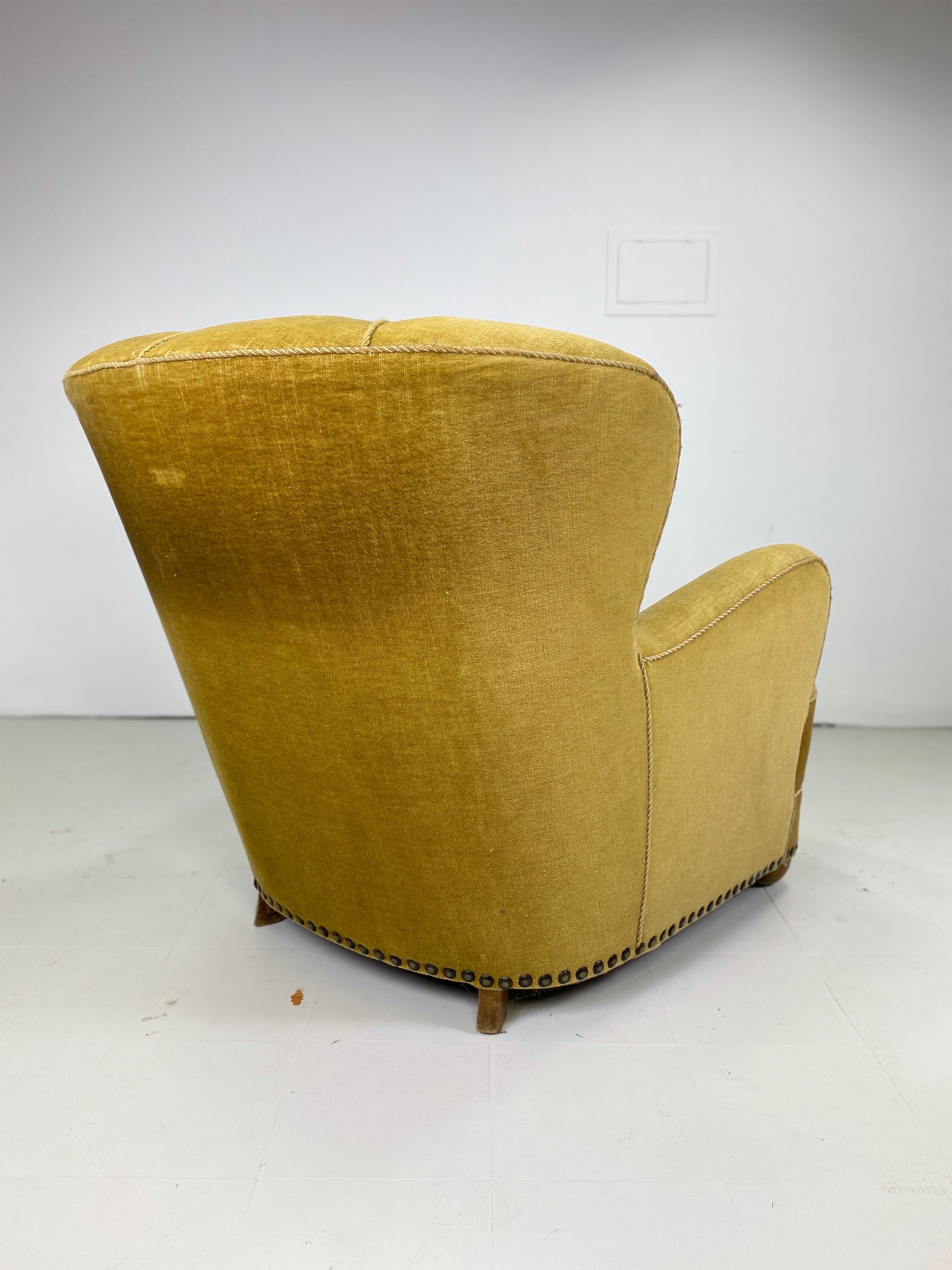 Velvet 1940s Danish Lounge Chair For Sale