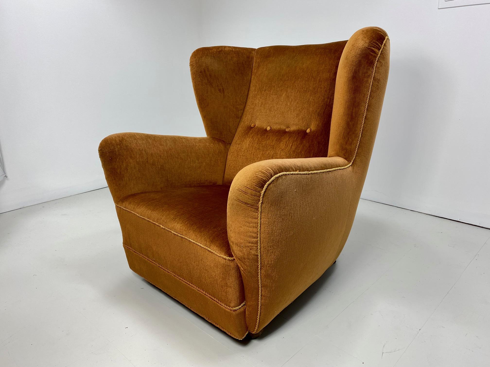 Velvet 1940's Danish Lounge Chair