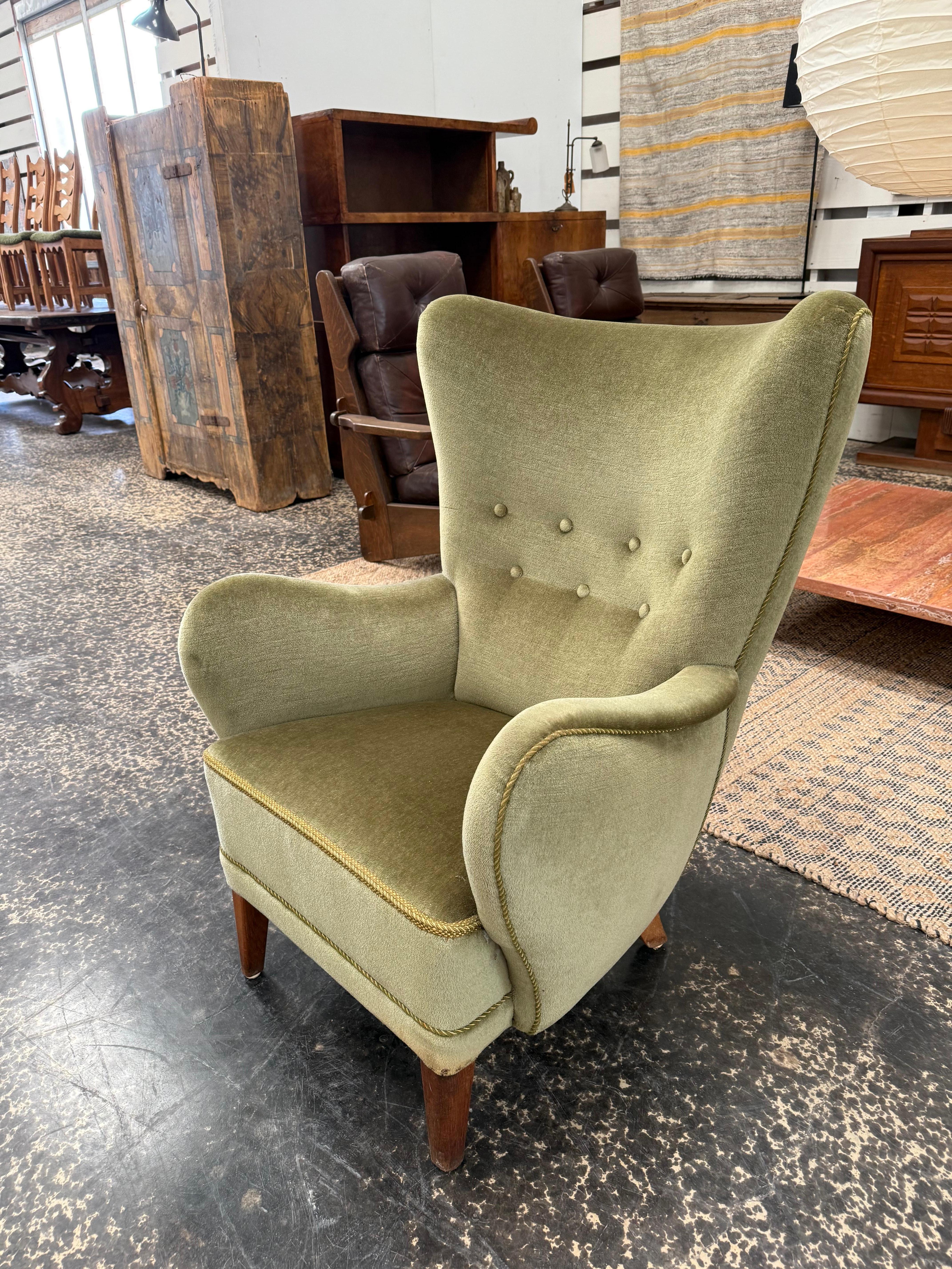 Silla danesa de 1940 en mohair original Escandinavo moderno en venta