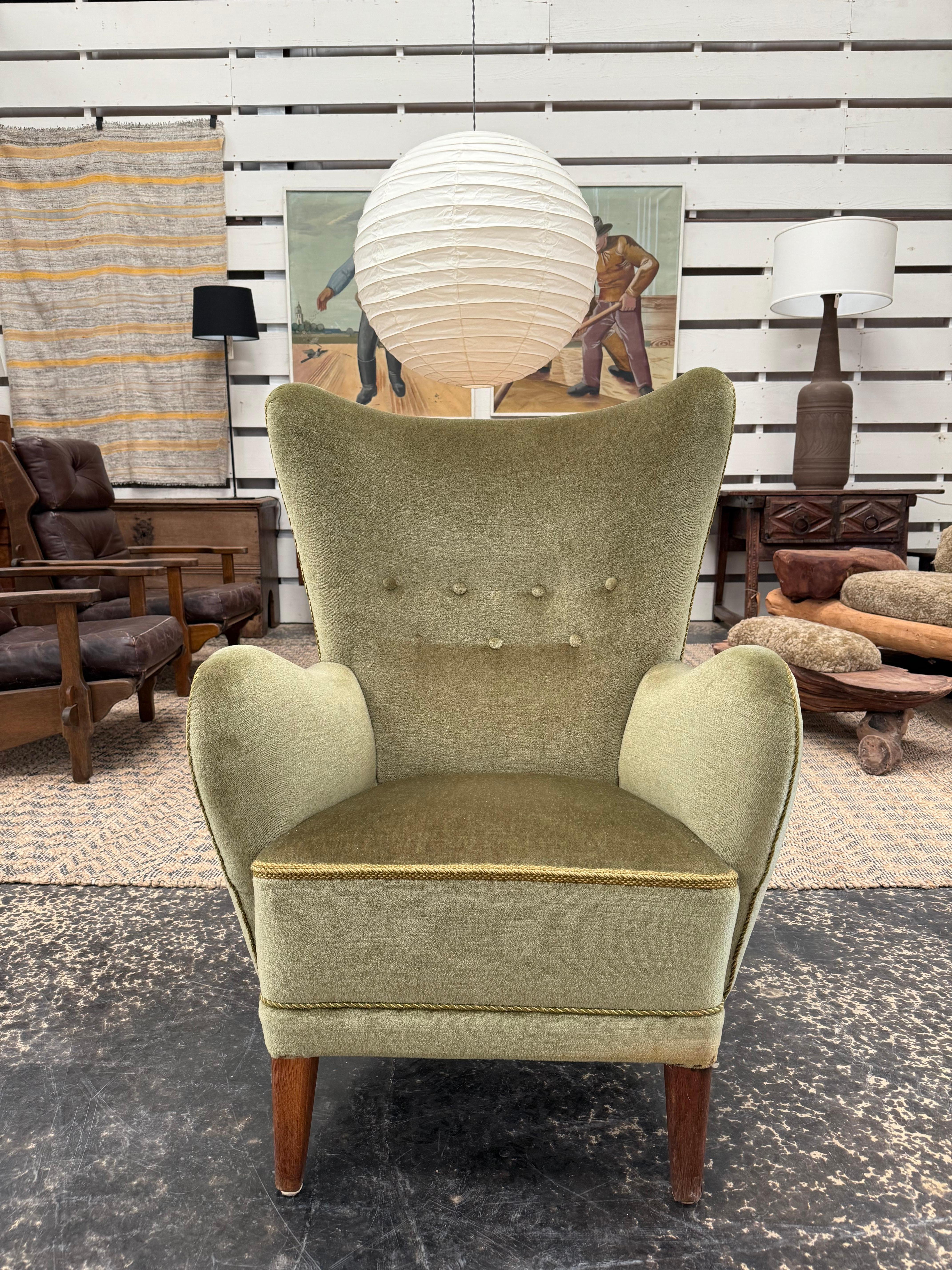Silla danesa de 1940 en mohair original en venta 1